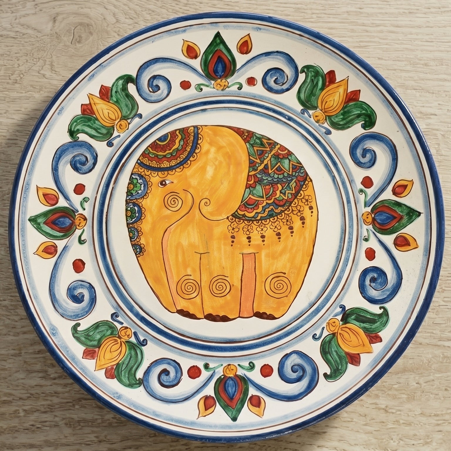 Alzata, Decoro Elefante, manici. Ceramiche Sofia, Caltagirone