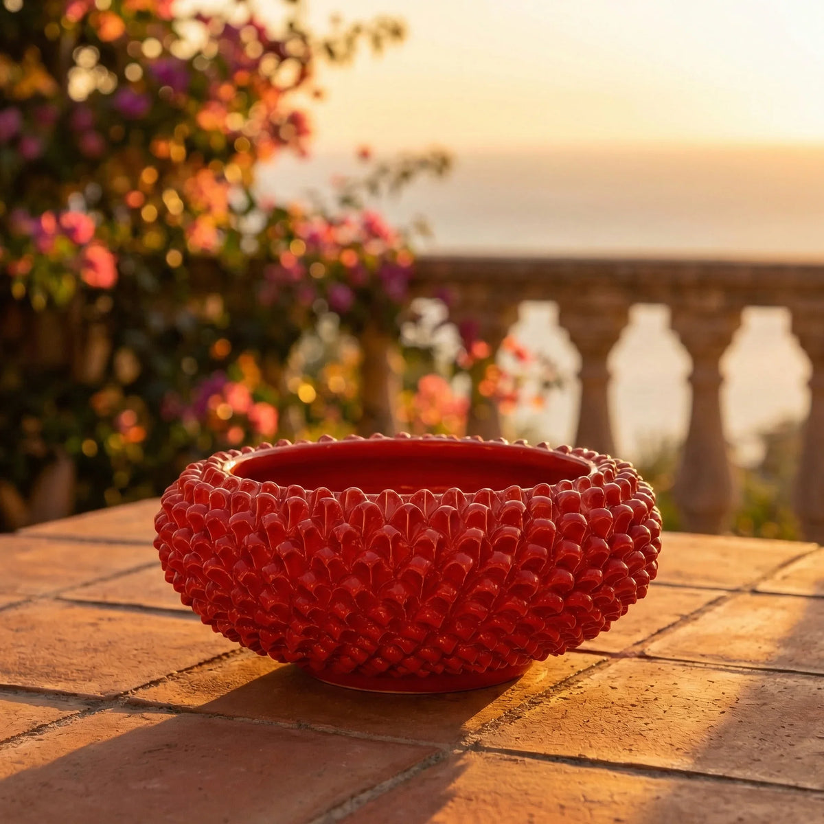 Centrotavola a Pigna, Rosso Fuoco. Ceramica siciliana di Caltagirone, Sofia