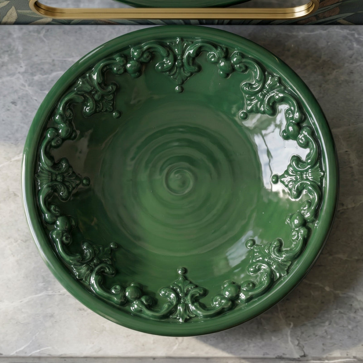 Piatto Svuota Tasche, Plastico Sofia, Verde Antico. Ceramica di Caltagirone