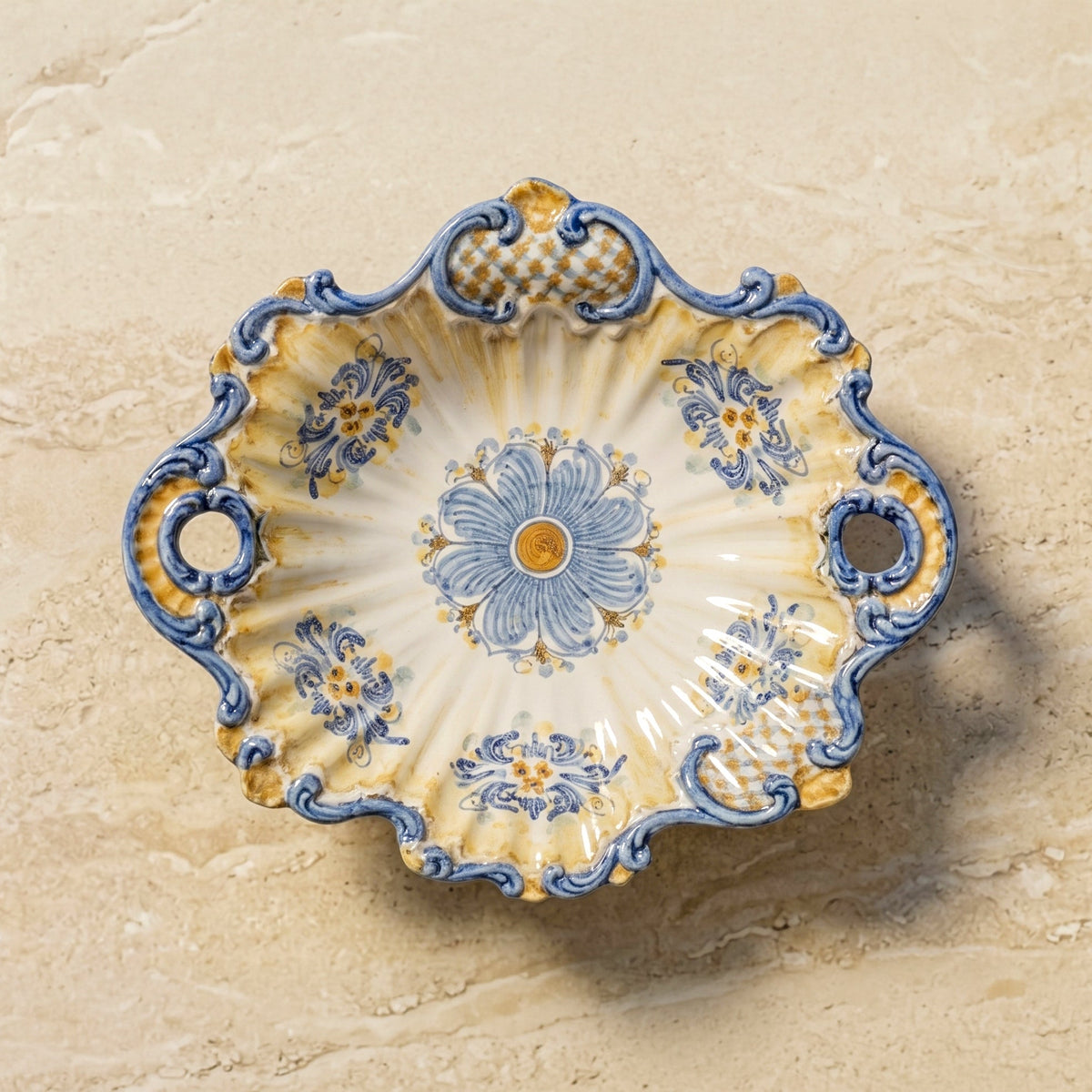 Centrotavola Barocco, Blu e Arancio, Serie d'Arte. Ceramica siciliana di Caltagirone, Sofia