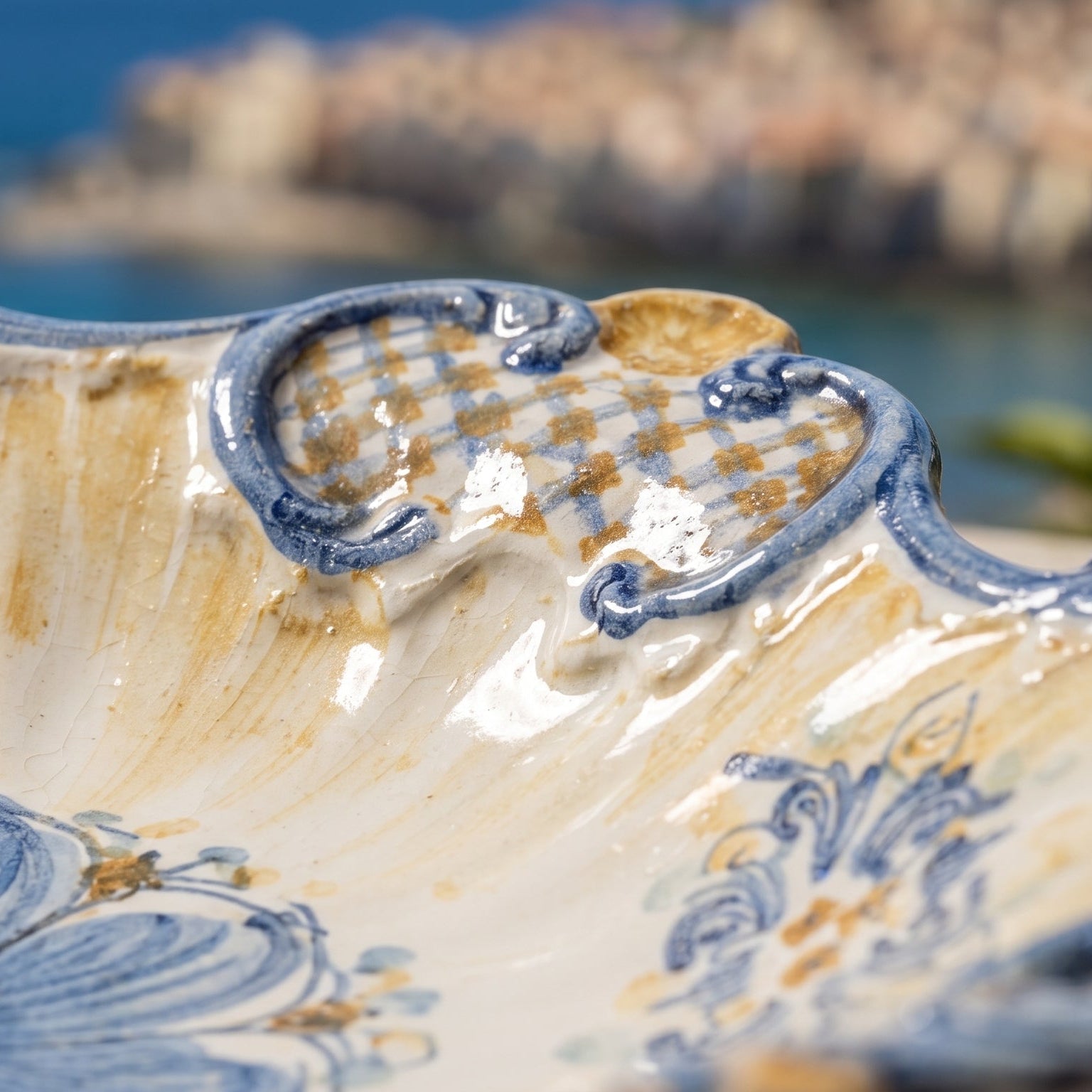 Centrotavola Barocco, Blu e Arancio, Serie d'Arte. Ceramica siciliana di Caltagirone, Sofia