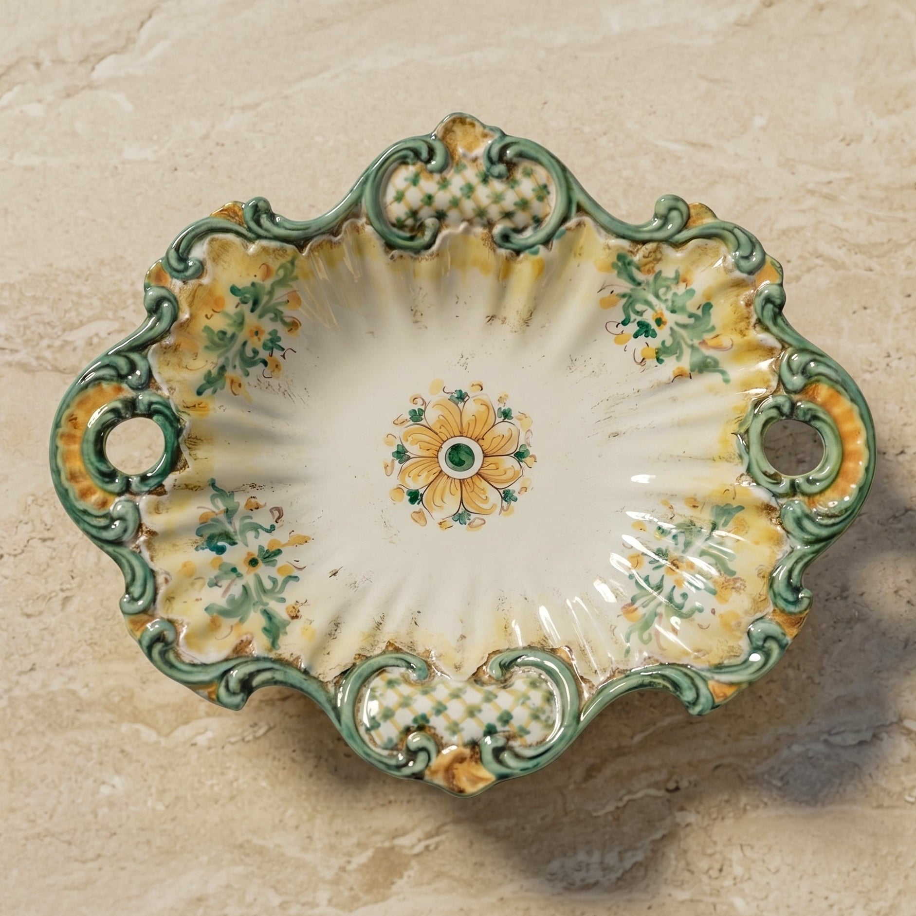 Centrotavola Barocco, Verde e Arancio, Serie d'Arte. Ceramiche Sofia, Caltagirone