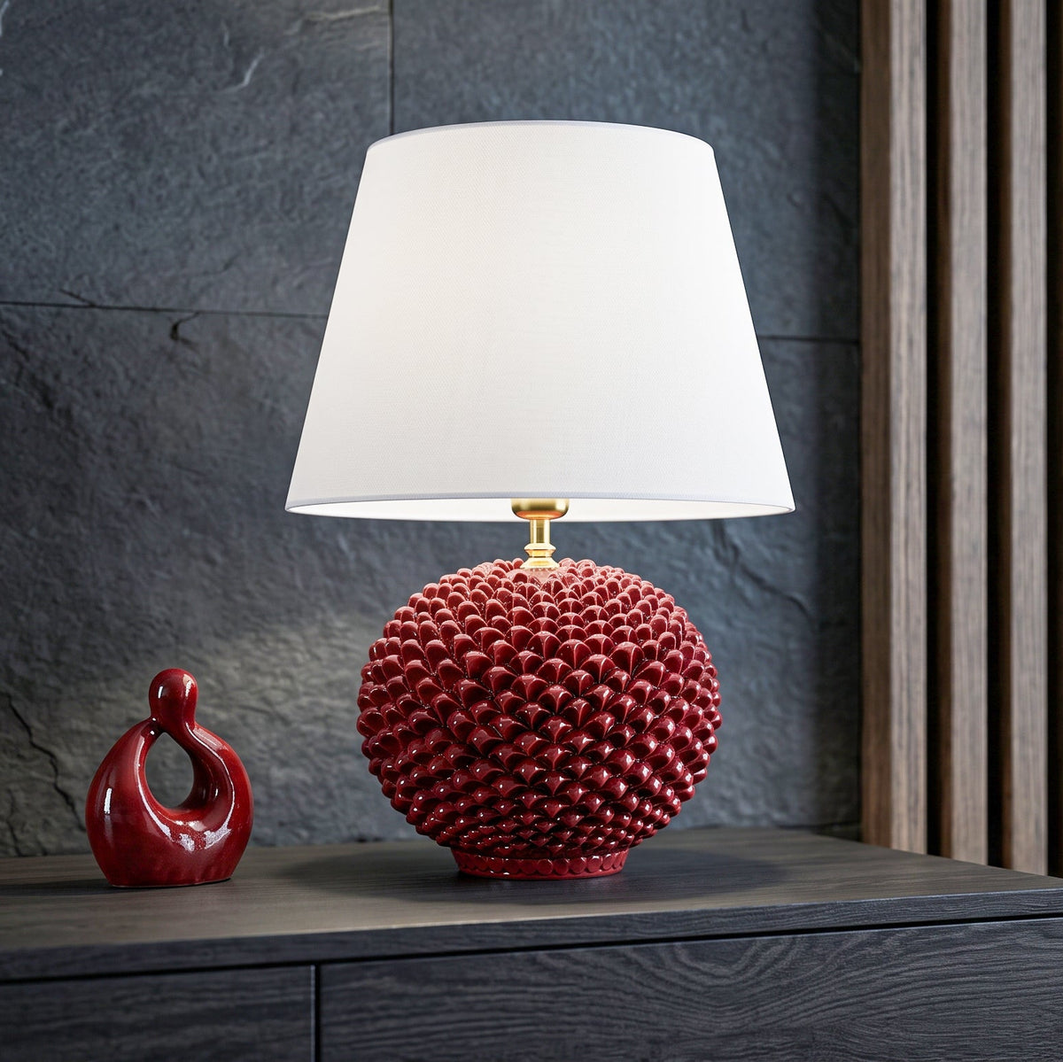 Lume Ornamentale in Ceramica di Caltagirone h 60 cm - Linea Bordeaux