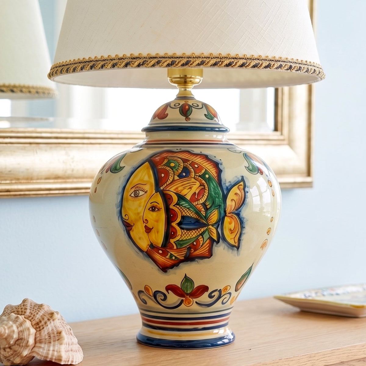 Lume Potiche in Ceramica di Caltagirone h 65 cm - Decoro Pesci