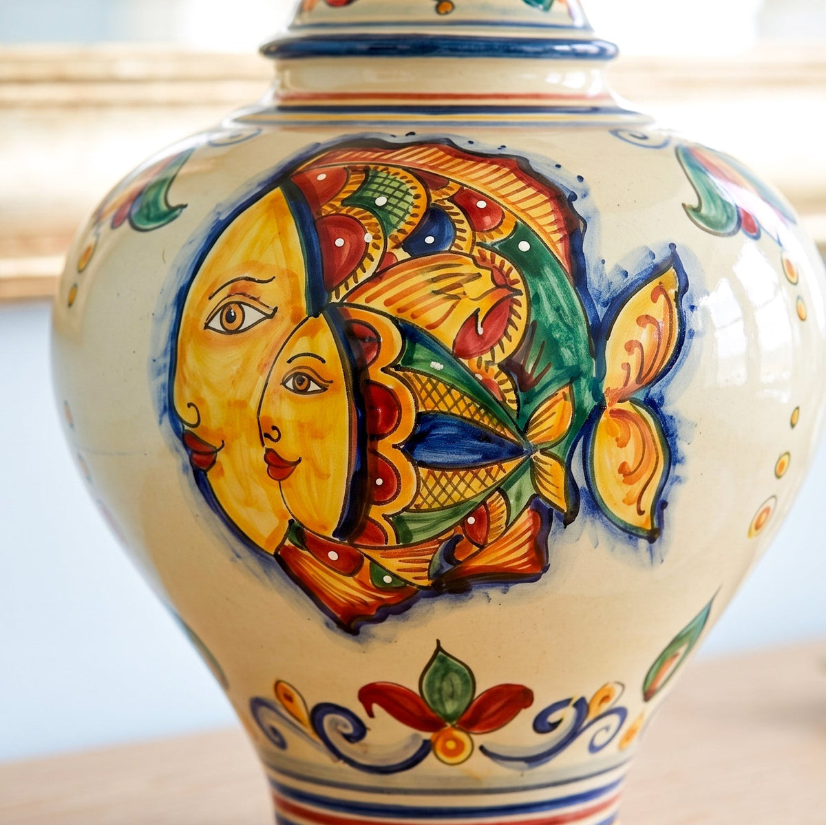 Lume Potiche in Ceramica di Caltagirone h 65 cm - Decoro Pesci