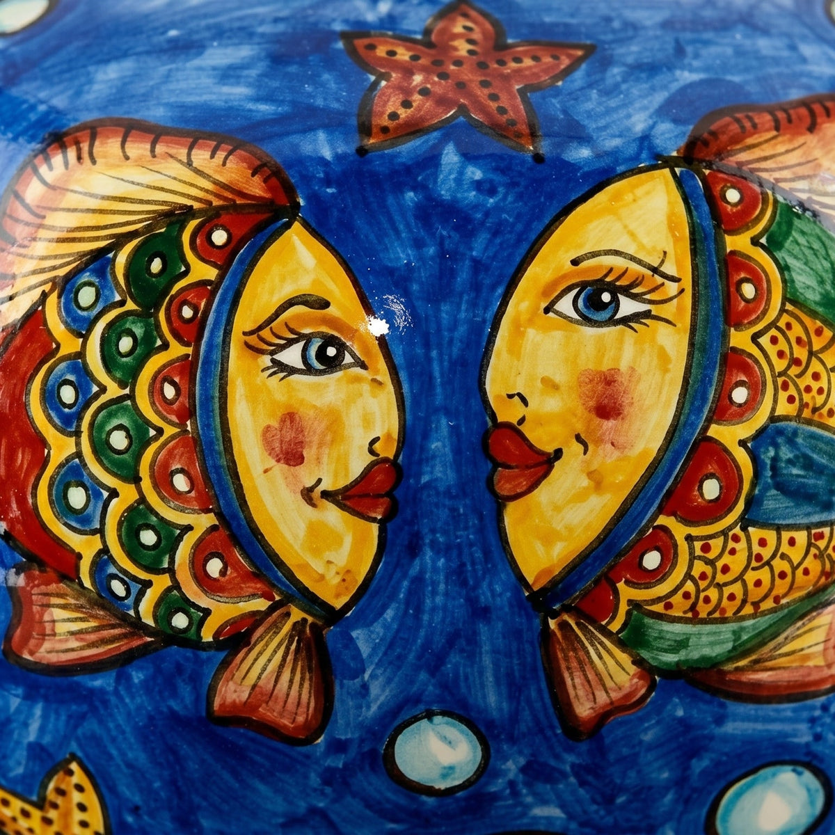 Lume Palla, Decoro Pesci, Fondo Blu. Ceramiche Sofia, Caltagirone