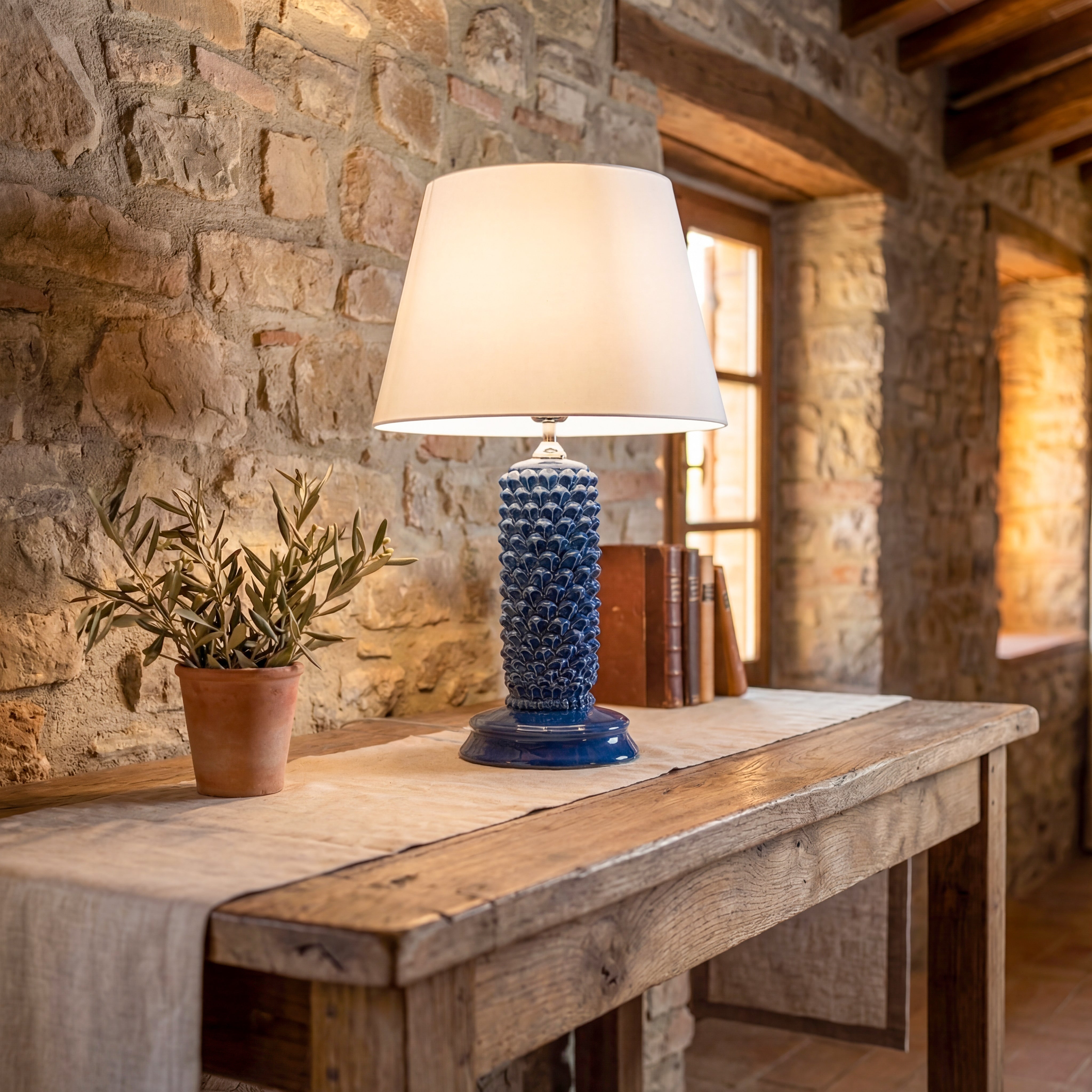 Lume Pigna Cilindro, Blu Intenso. Ceramiche Sofia, Caltagirone