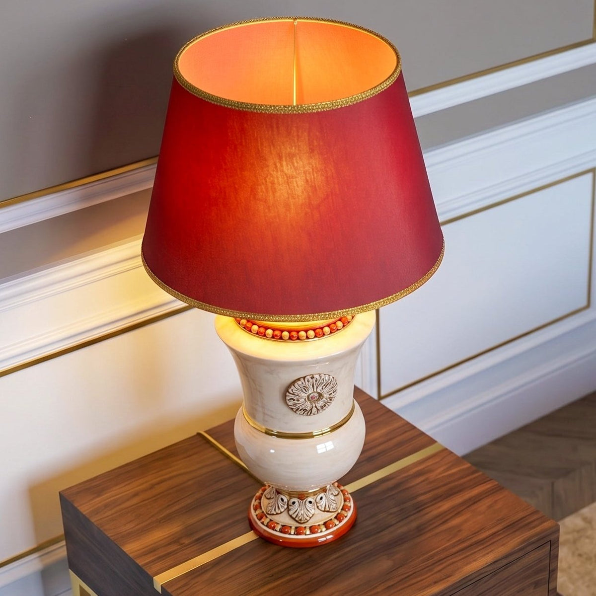 Lume a Calice in Ceramica di Caltagirone h 63 cm - Madreperla Oro e Lustri