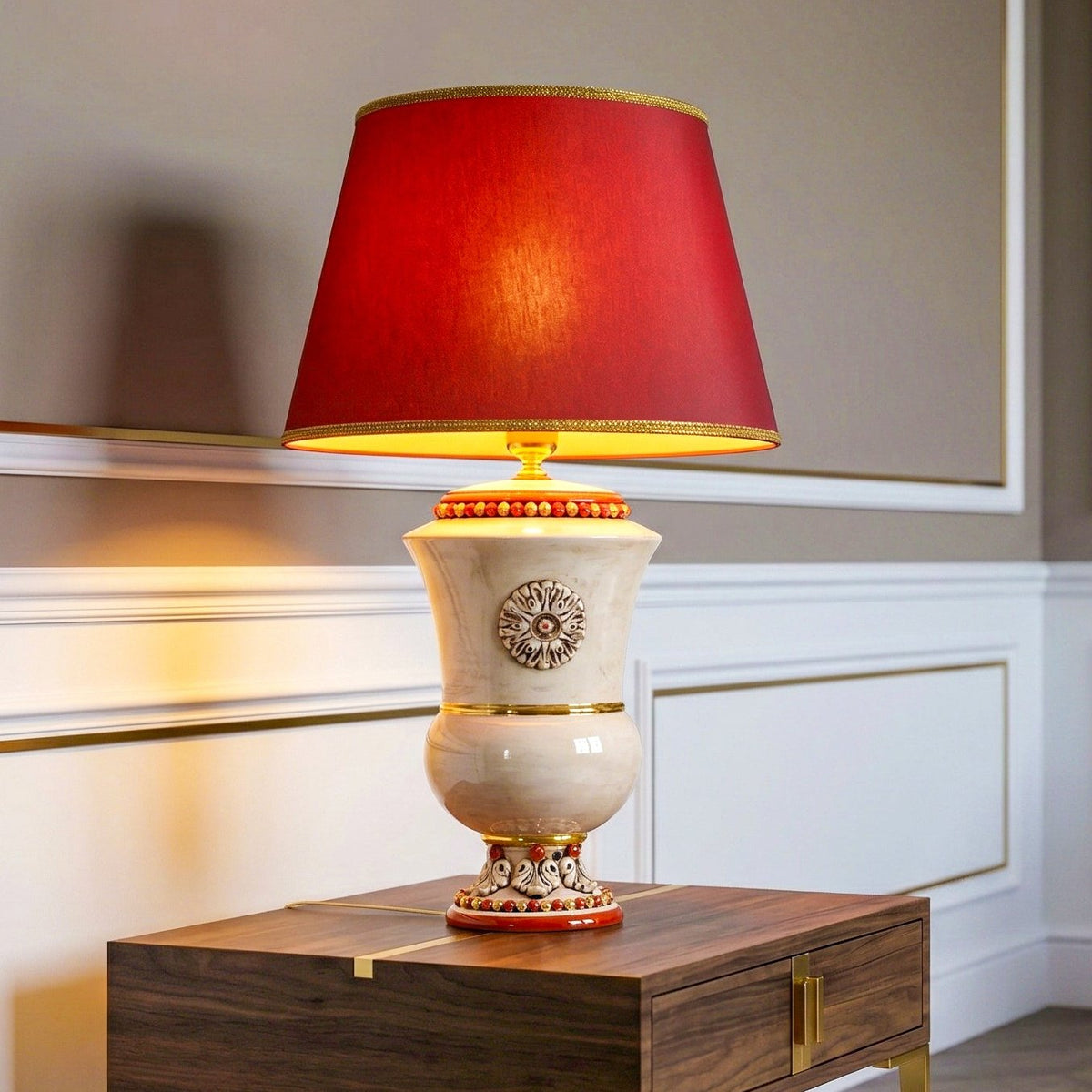 Lume a Calice in Ceramica di Caltagirone h 63 cm - Madreperla Oro e Lustri