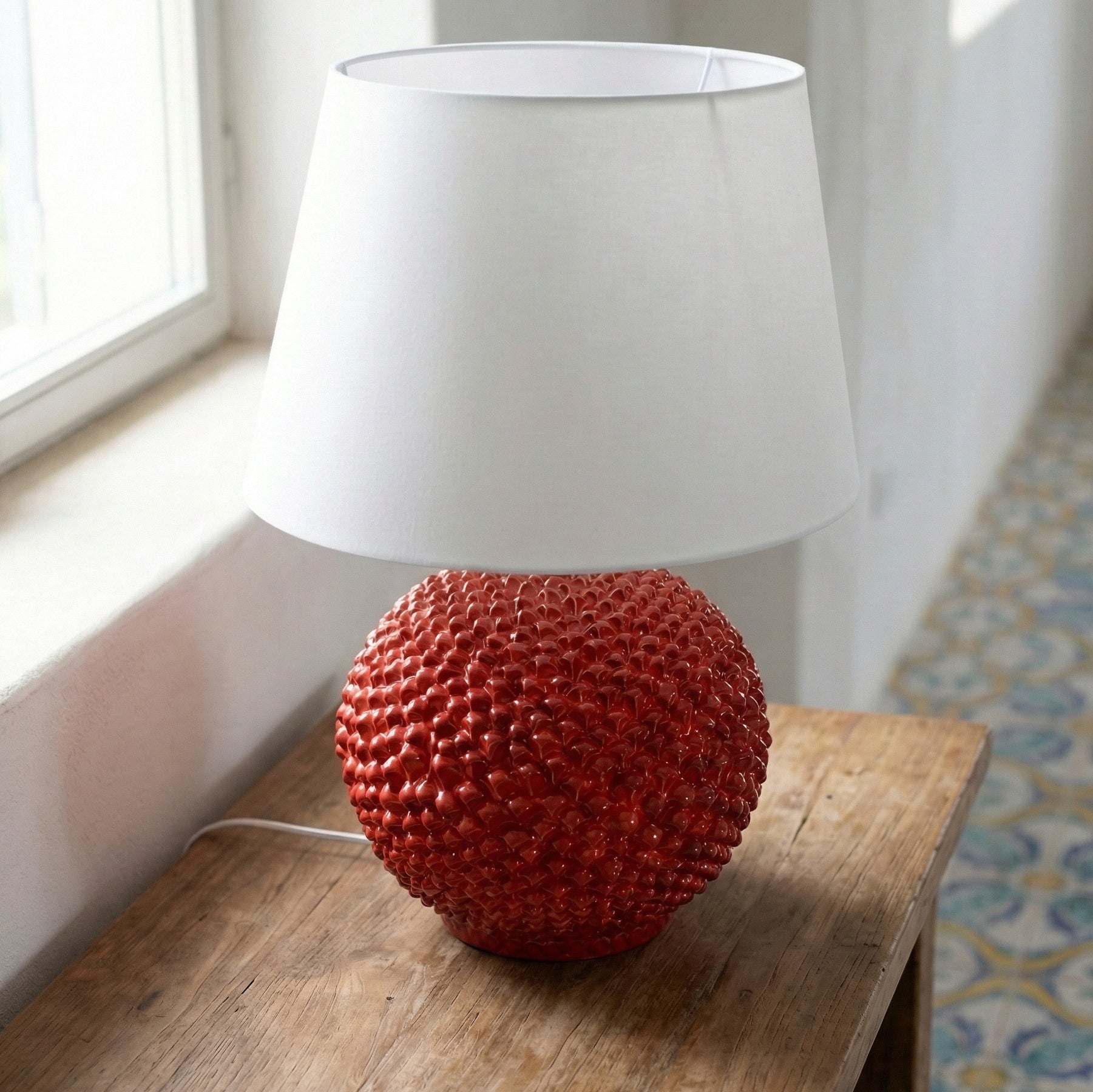 Lume a Palla Pigna, Rosso Fuoco. Ceramiche Sofia, Caltagirone