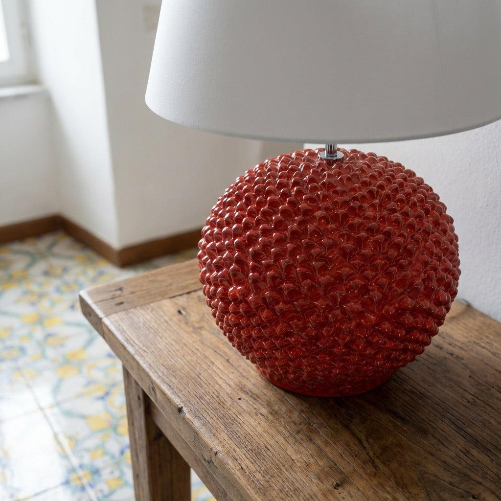 Lume a Palla Pigna, Rosso Fuoco. Ceramiche Sofia, Caltagirone