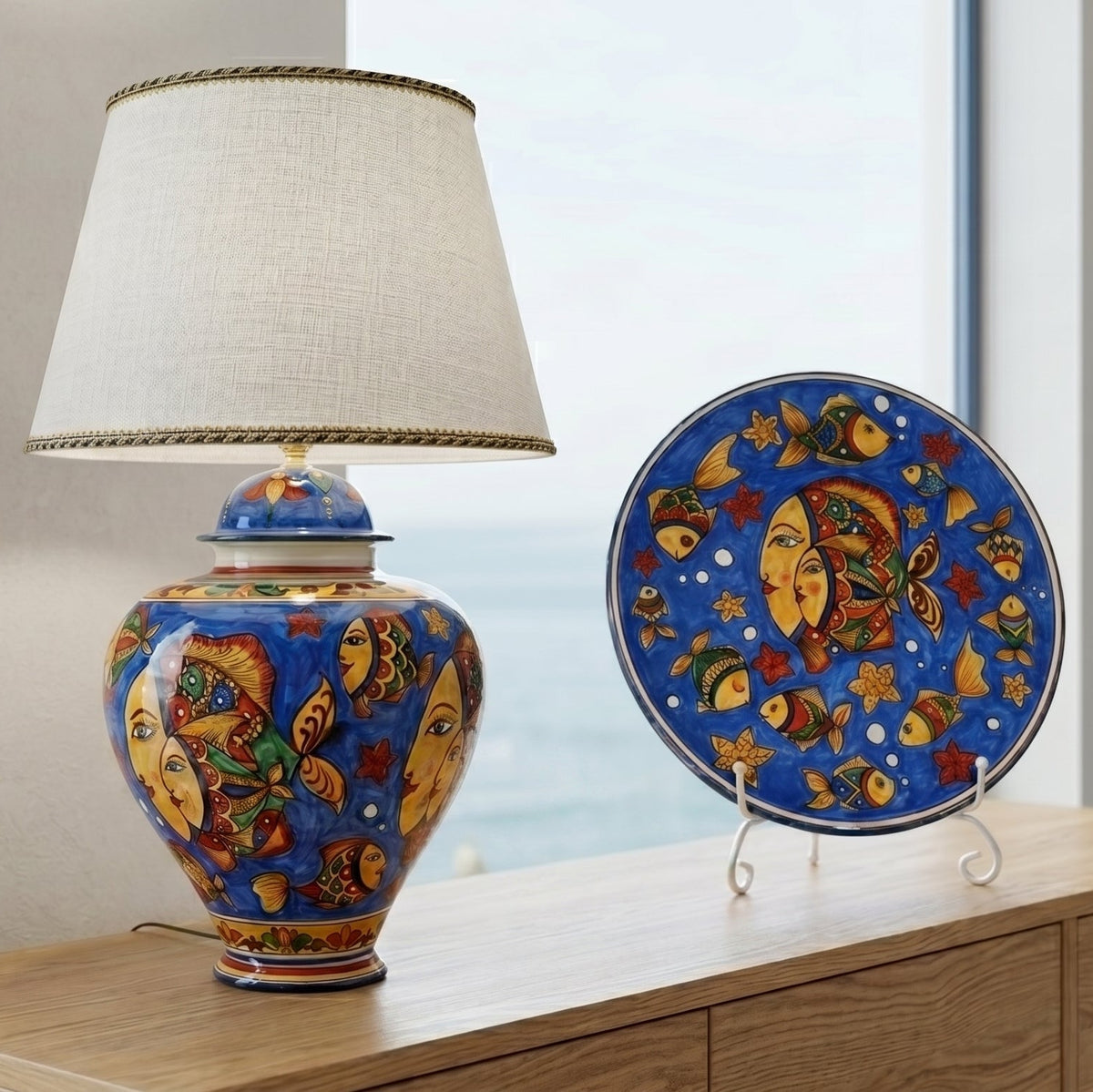 Decoro Pesci, Fondo Blu. Ceramiche Sofia, Caltagirone