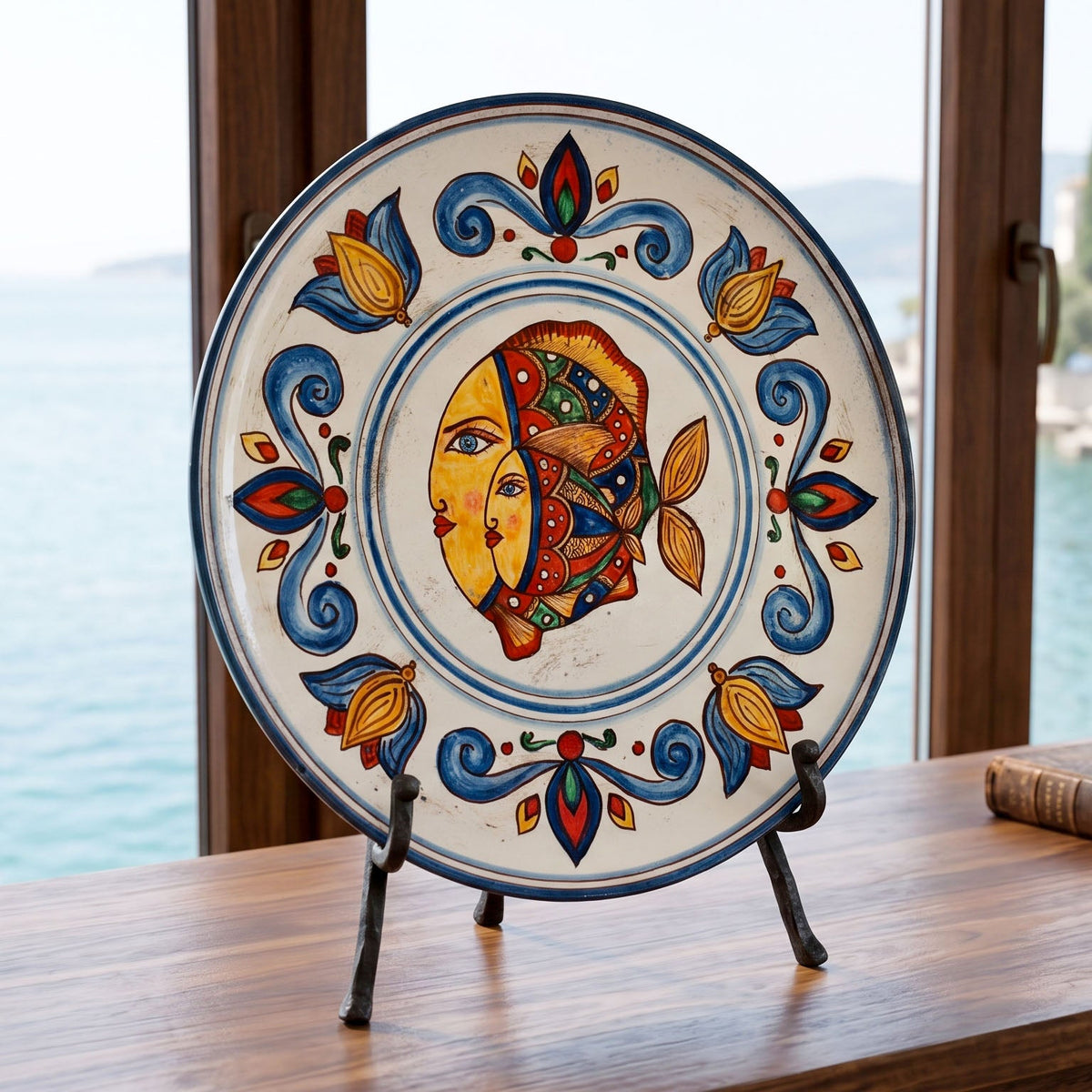 Piatto Ornamentale, Decoro Pesci. Ceramica siciliana di Caltagirone, Sofia