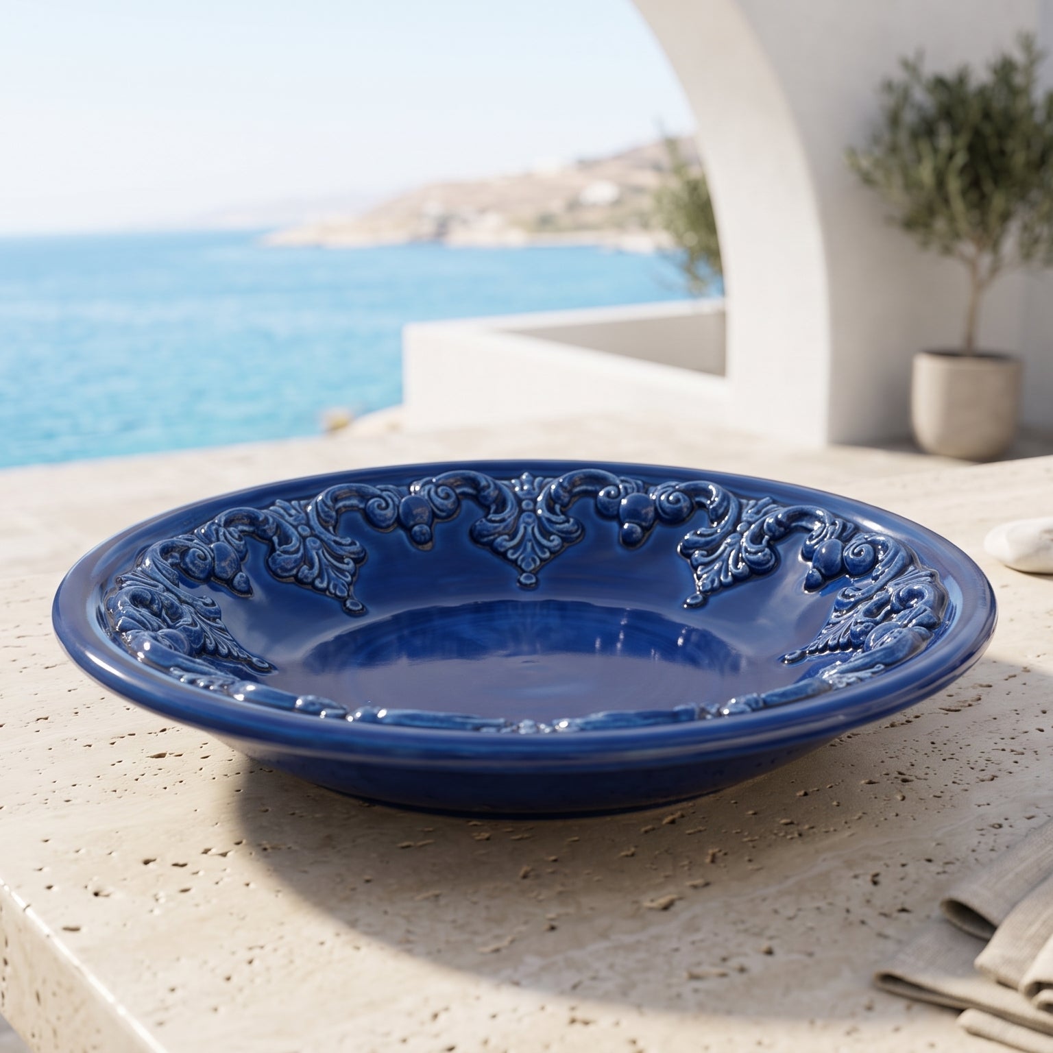 Piatto Svuota Tasche, Plastico Sofia, Blu Intenso. Ceramica siciliana di Caltagirone