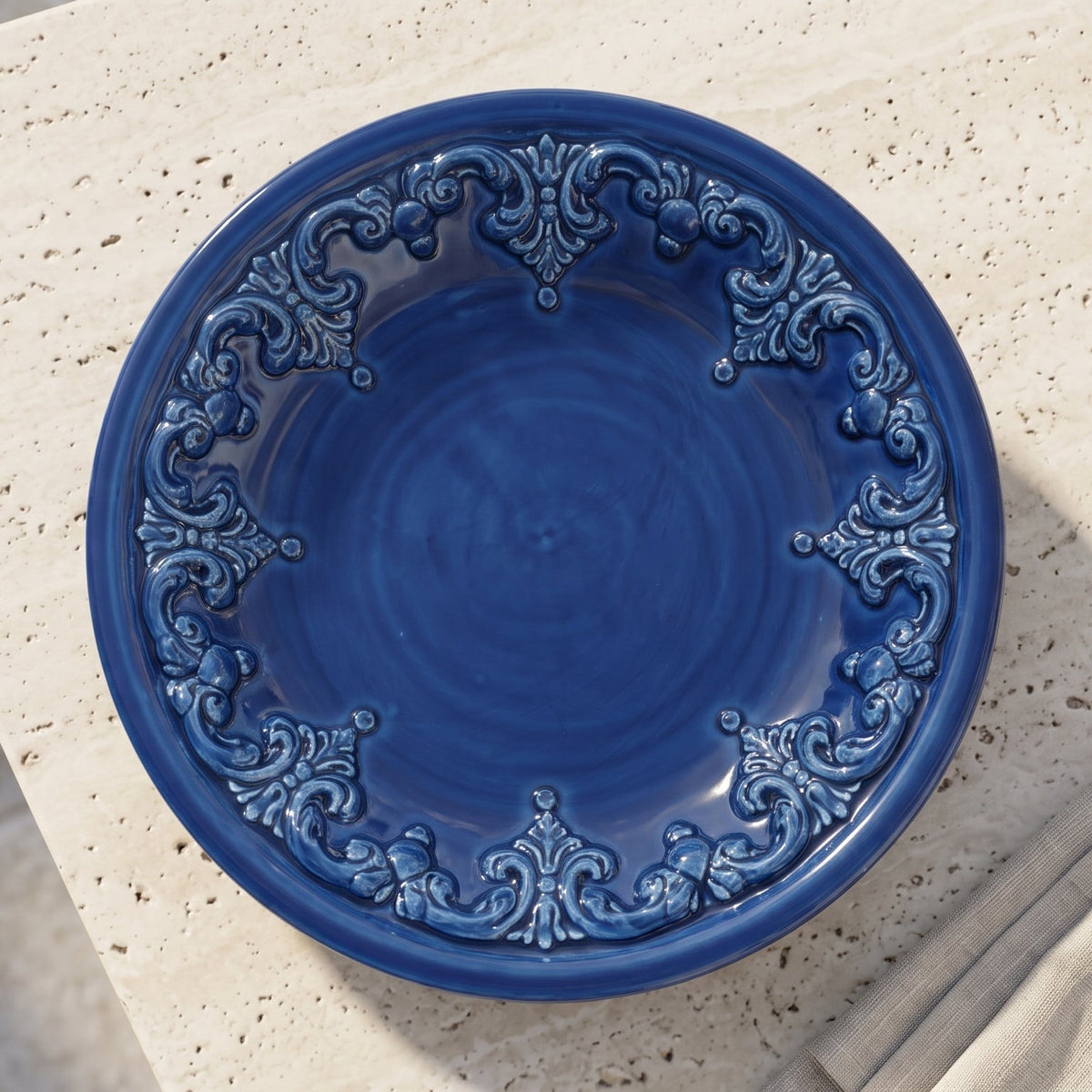 Piatto Svuota Tasche, Plastico Sofia, Blu Intenso. Ceramica siciliana di Caltagirone