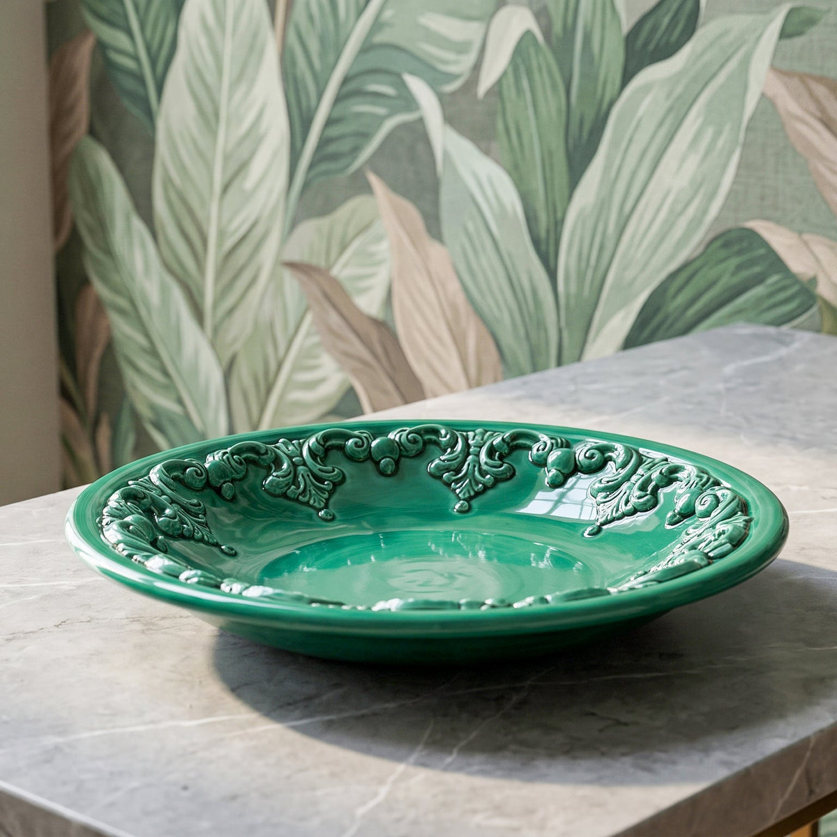 Piatto Svuota Tasche, Plastico Sofia, Verde Smeraldo. Ceramica siciliana di Caltagirone