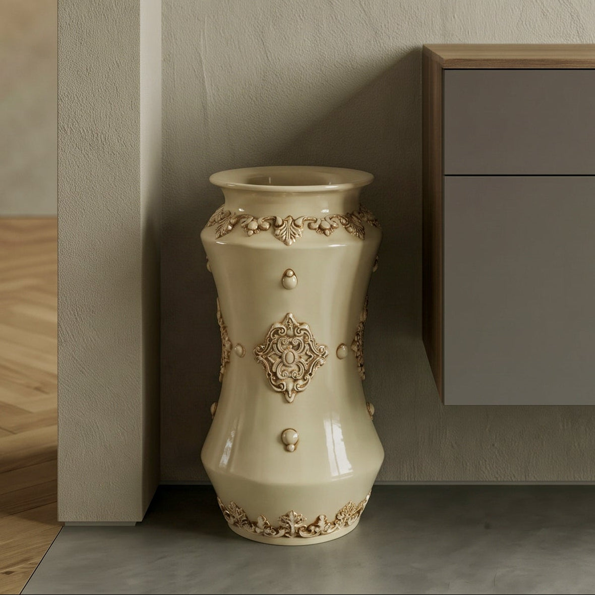 Portaombrelli Albarello in Ceramica di Caltagirone h 50 cm - Plastico Sofia, Avorio