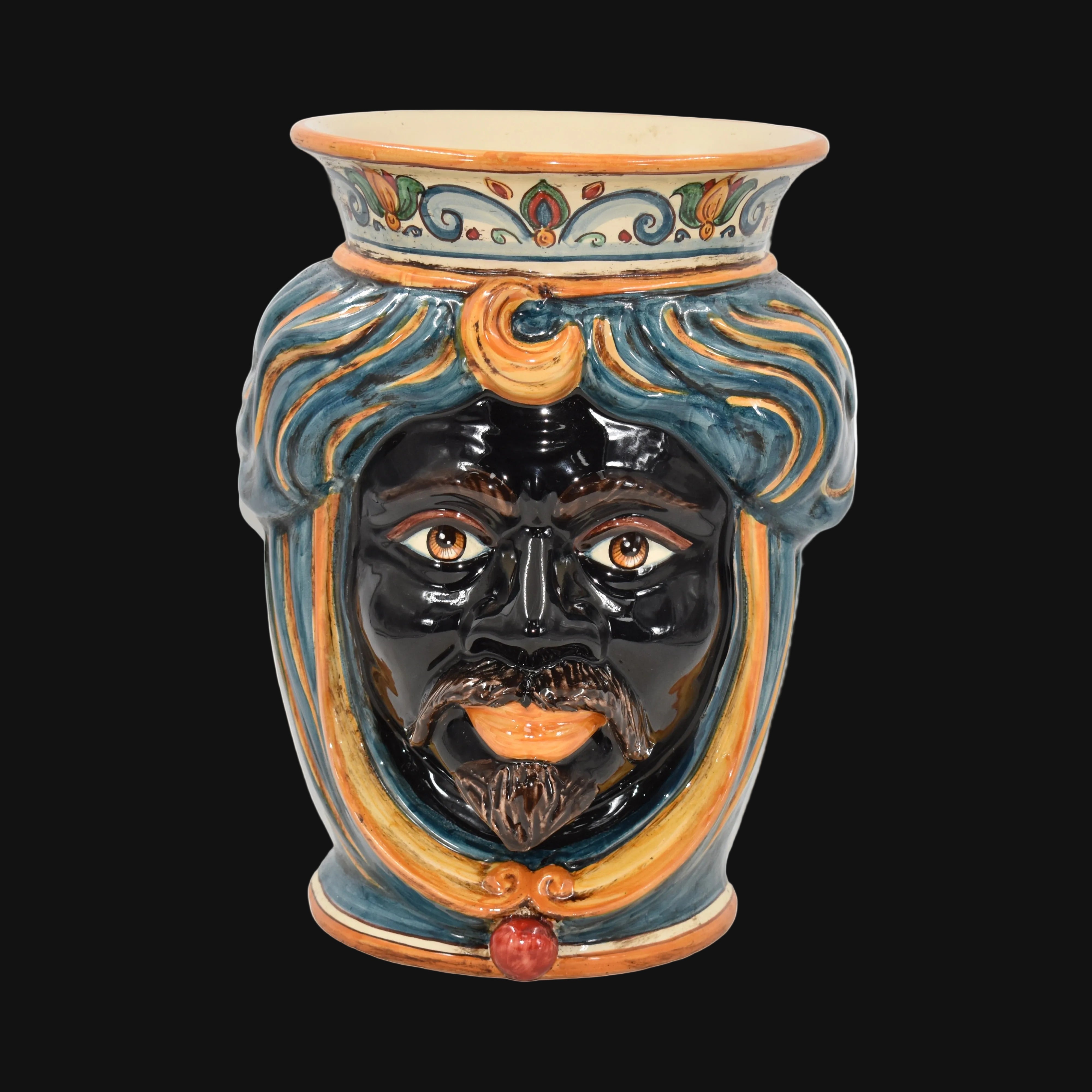 Testa di Moro, Maschio senza corona, Decoro Sicily, decoro barocco, volto. Ceramiche Sofia, Caltagirone