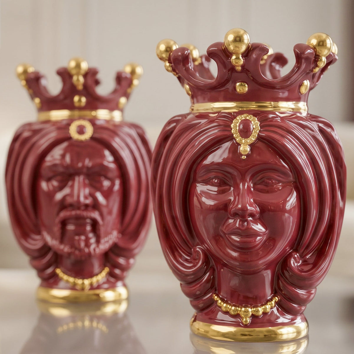 Testa di Moro h 25 cm - Bordeaux e Oro | Ceramica Caltagirone