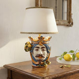 Lume a Testa con Limoni, Maschio Bianco, Blu e Arancio. Ceramiche Sofia, Caltagirone