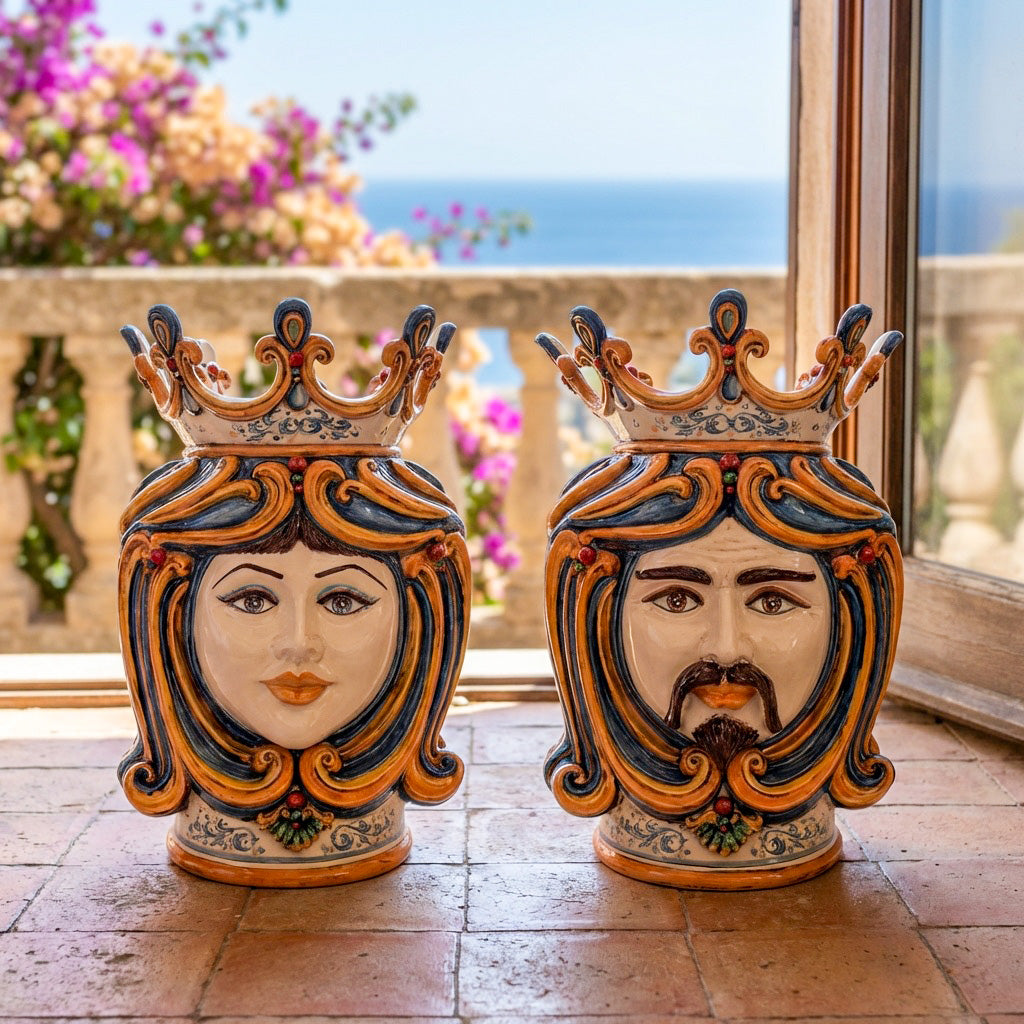Testa di Moro, Donna, Blu e Arancio. Ceramica siciliana di Caltagirone, Sofia