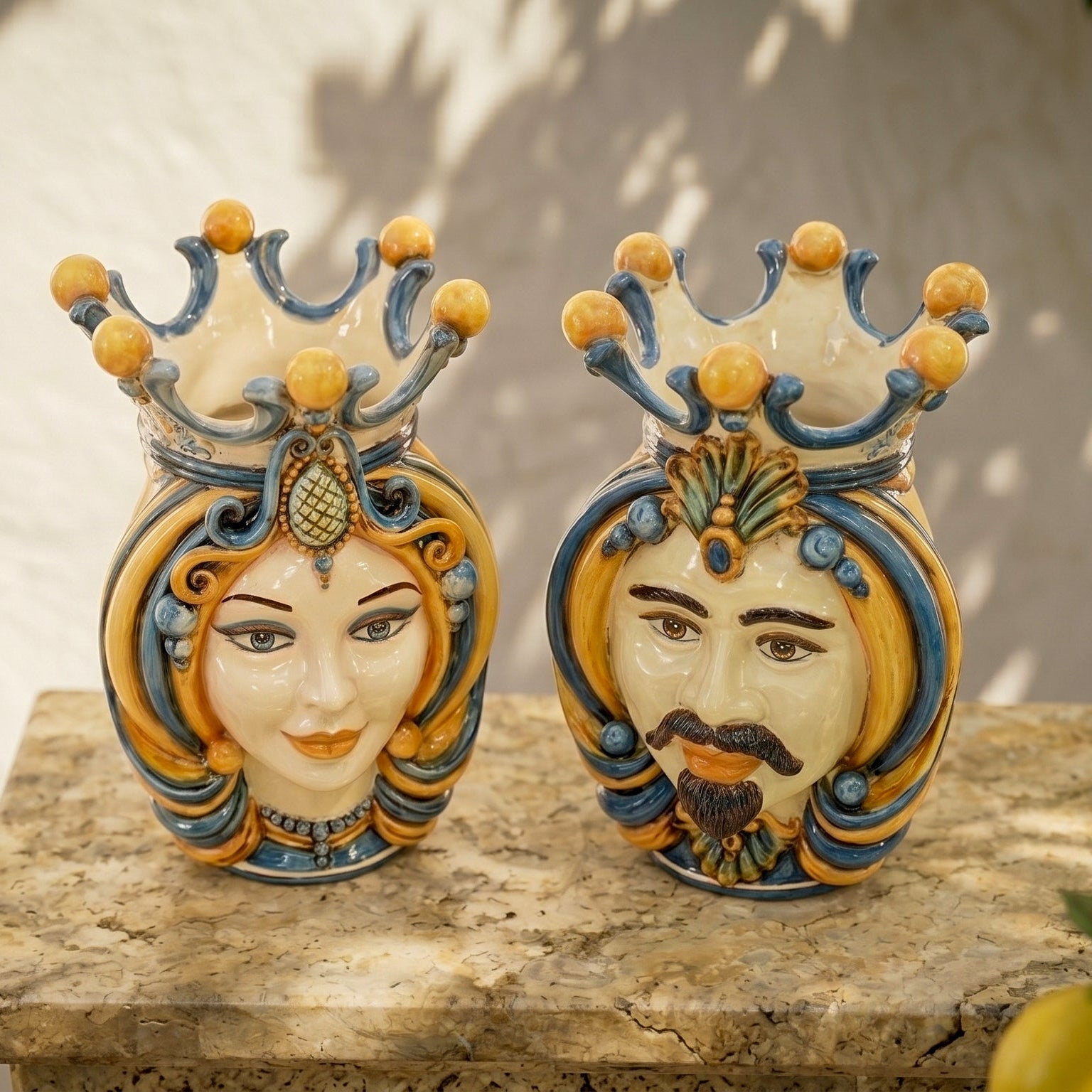 Testa di Moro, Blu e Arancio. Ceramiche Sofia, Caltagirone