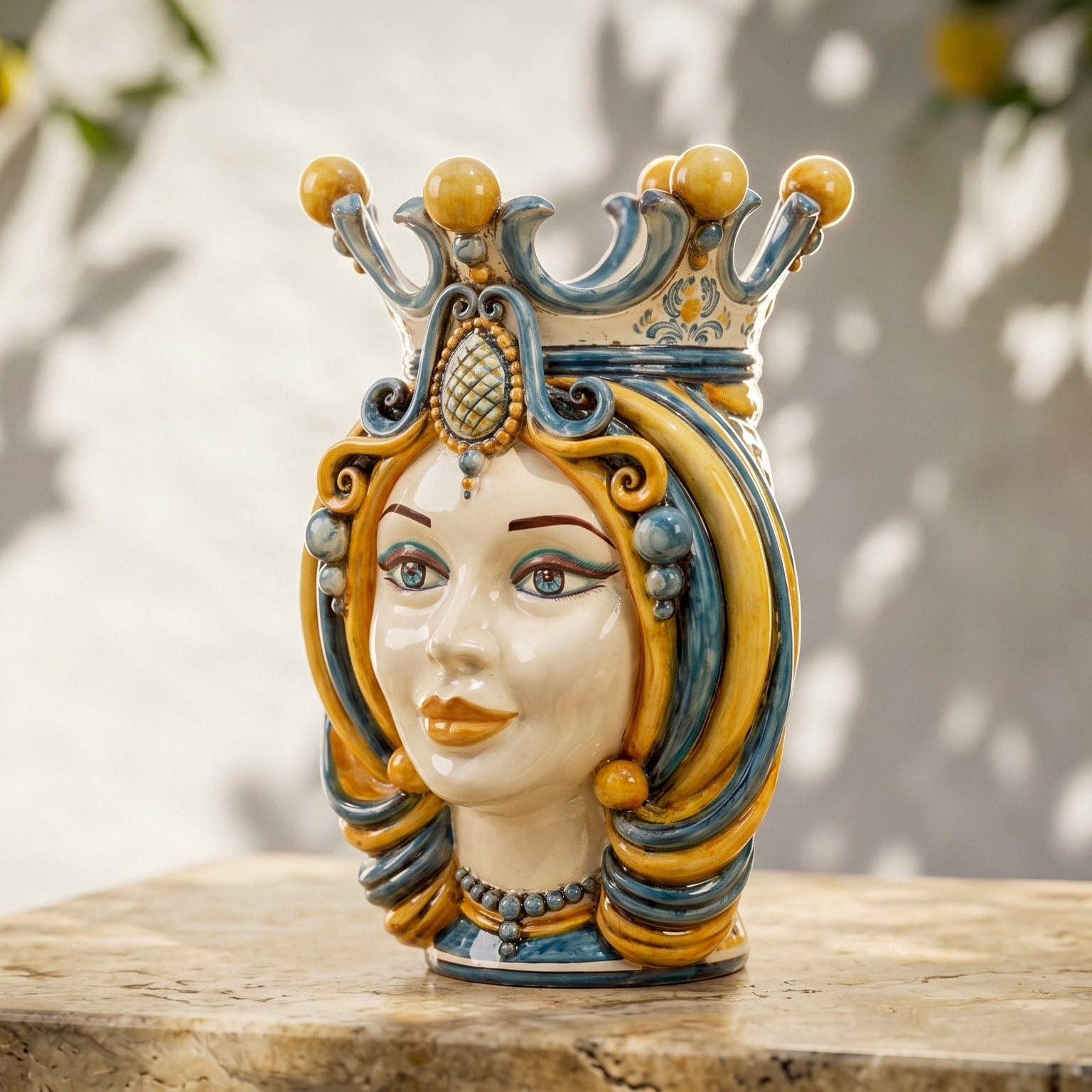 Testa di Moro, Donna, Blu e Arancio. Ceramiche Sofia, Caltagirone