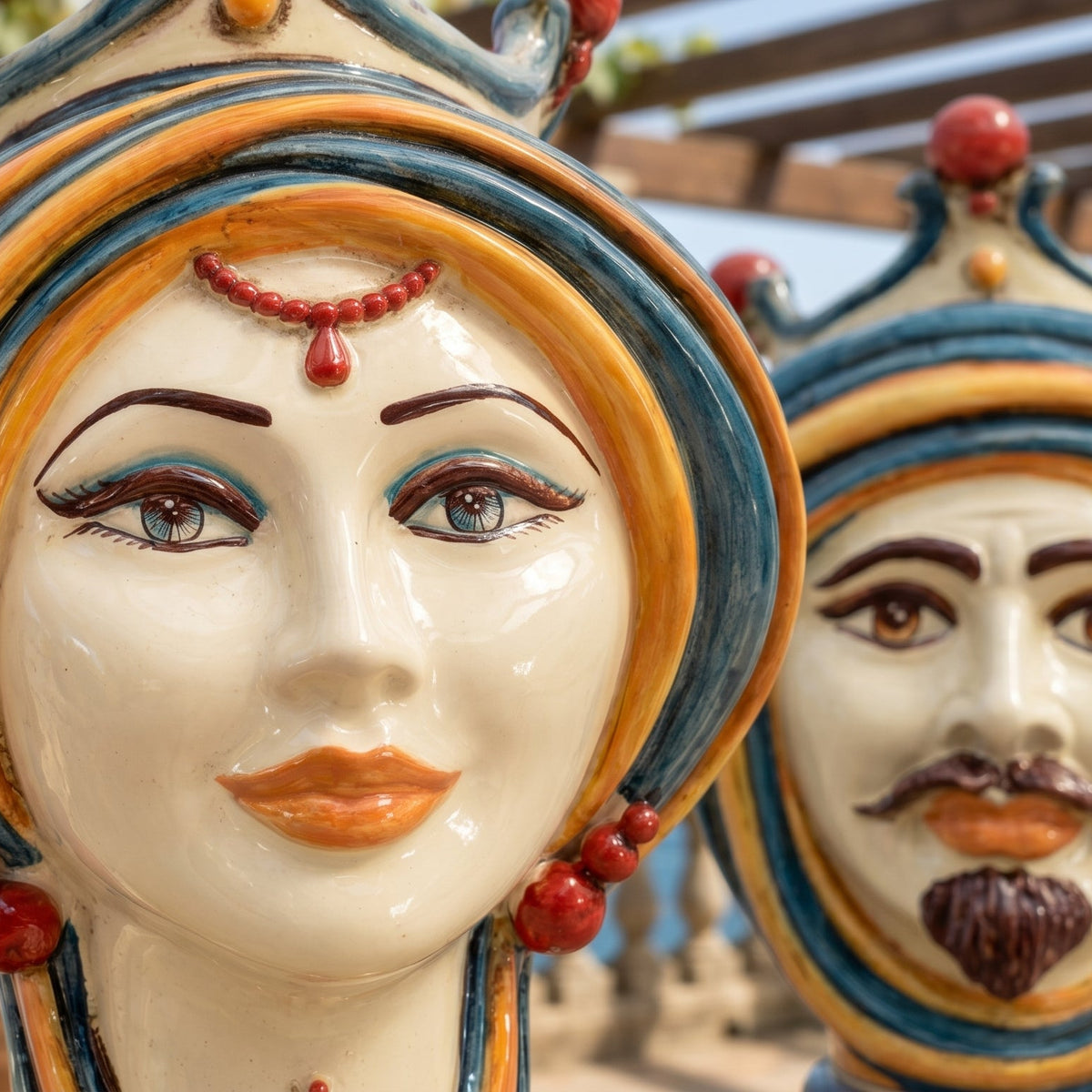 Testa di Moro, Donna, Blu e Arancio. Ceramiche Sofia, Caltagirone
