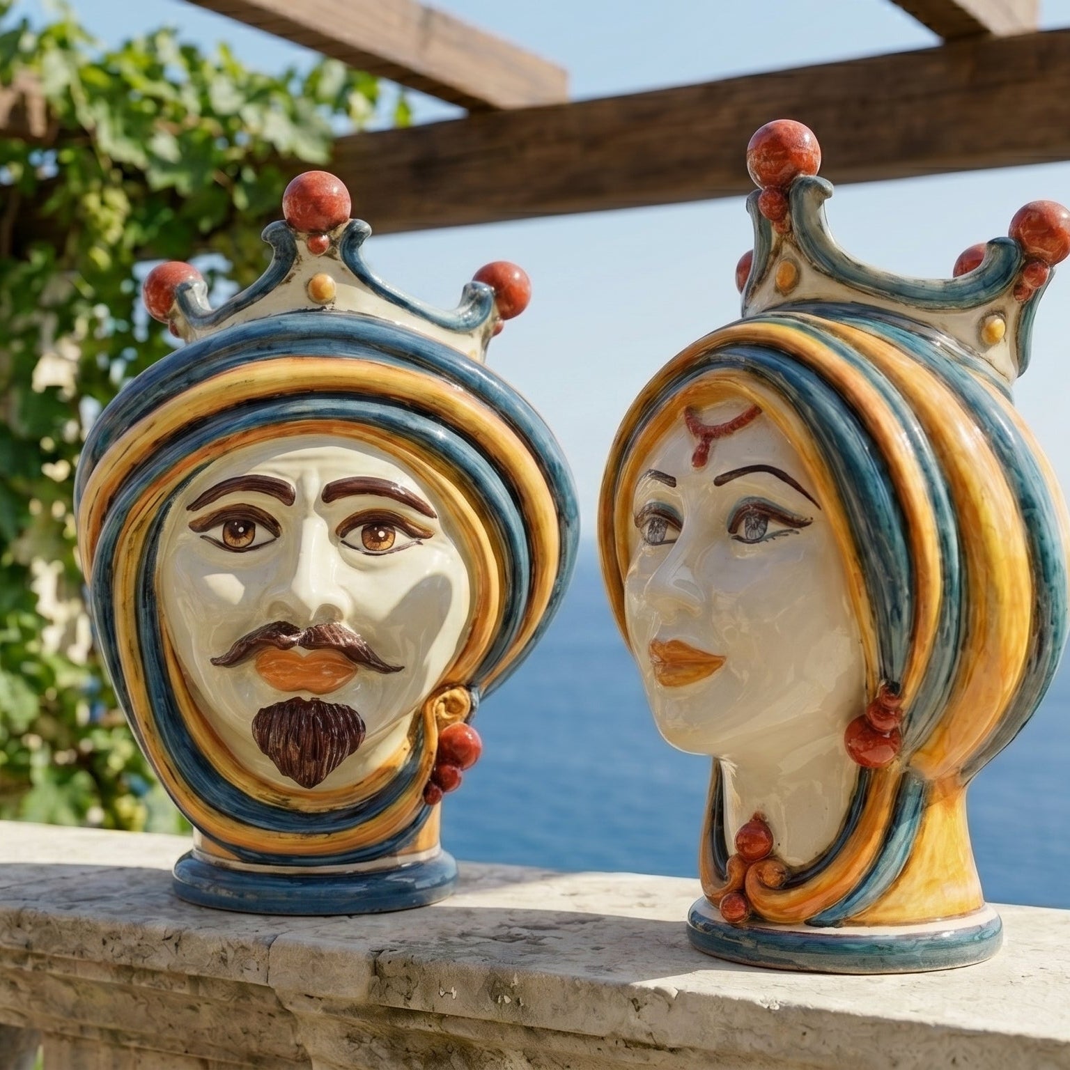 Testa di Moro, Maschio Bianco, Blu e Arancio. Ceramiche Sofia, Caltagirone