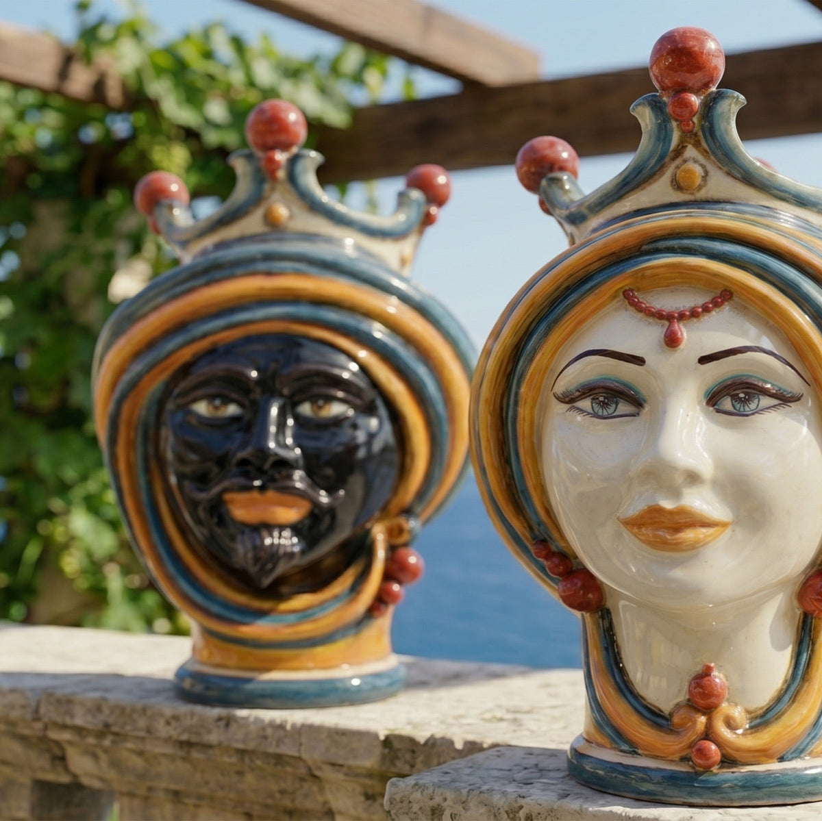 Testa di Moro, Maschio Moro, Blu e Arancio. Ceramiche Sofia, Caltagirone