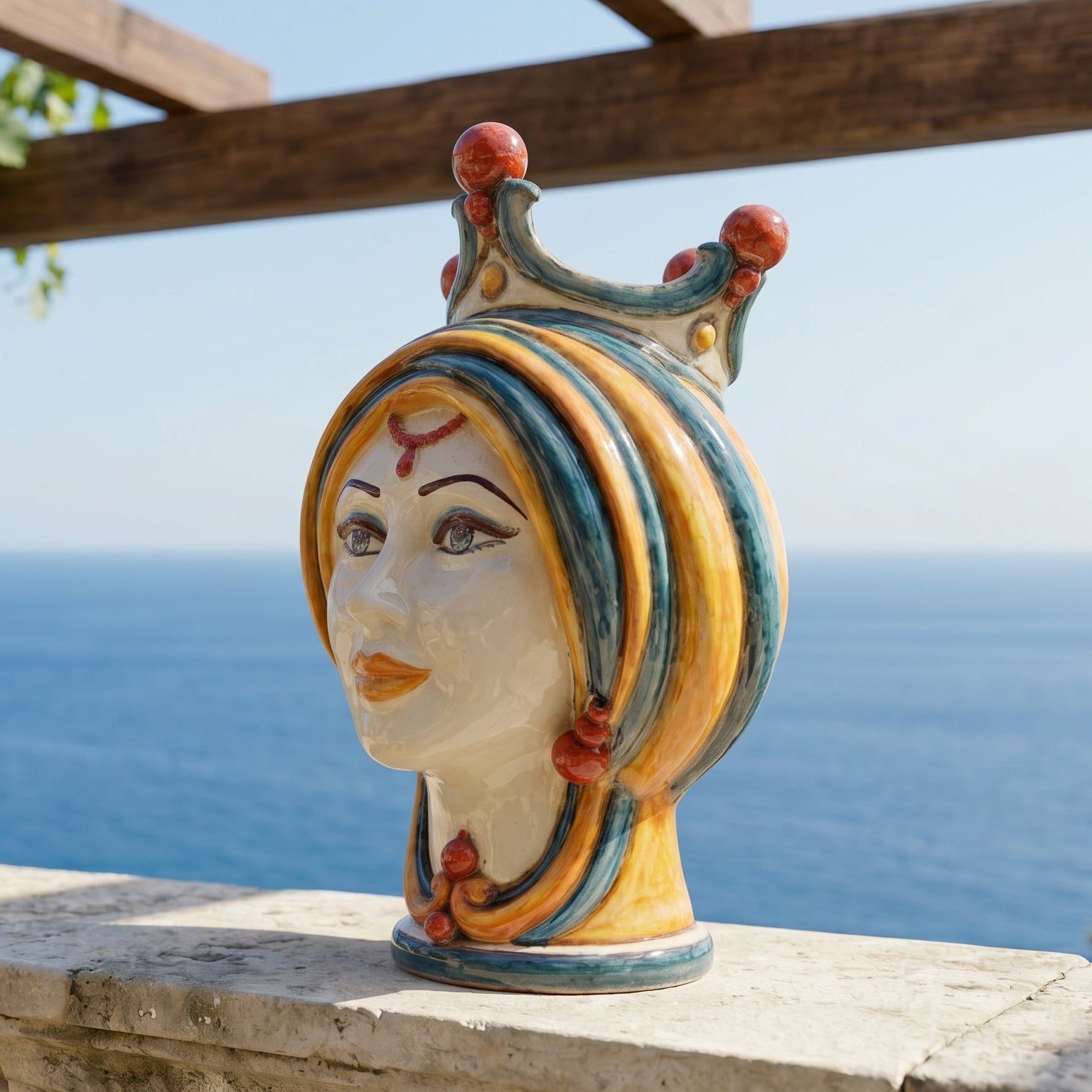 Testa di Moro, Donna, Blu e Arancio. Ceramiche Sofia, Caltagirone