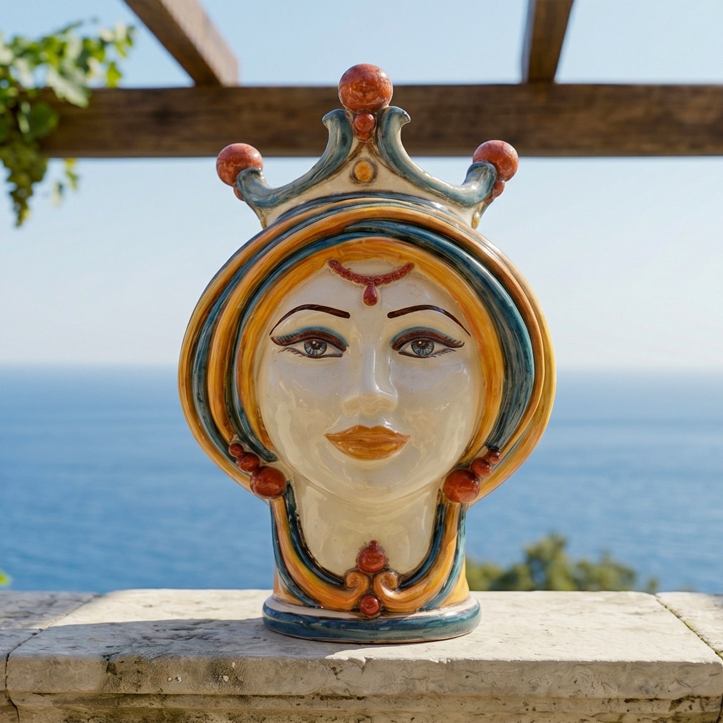 Testa di Moro, Donna, Blu e Arancio. Ceramiche Sofia, Caltagirone