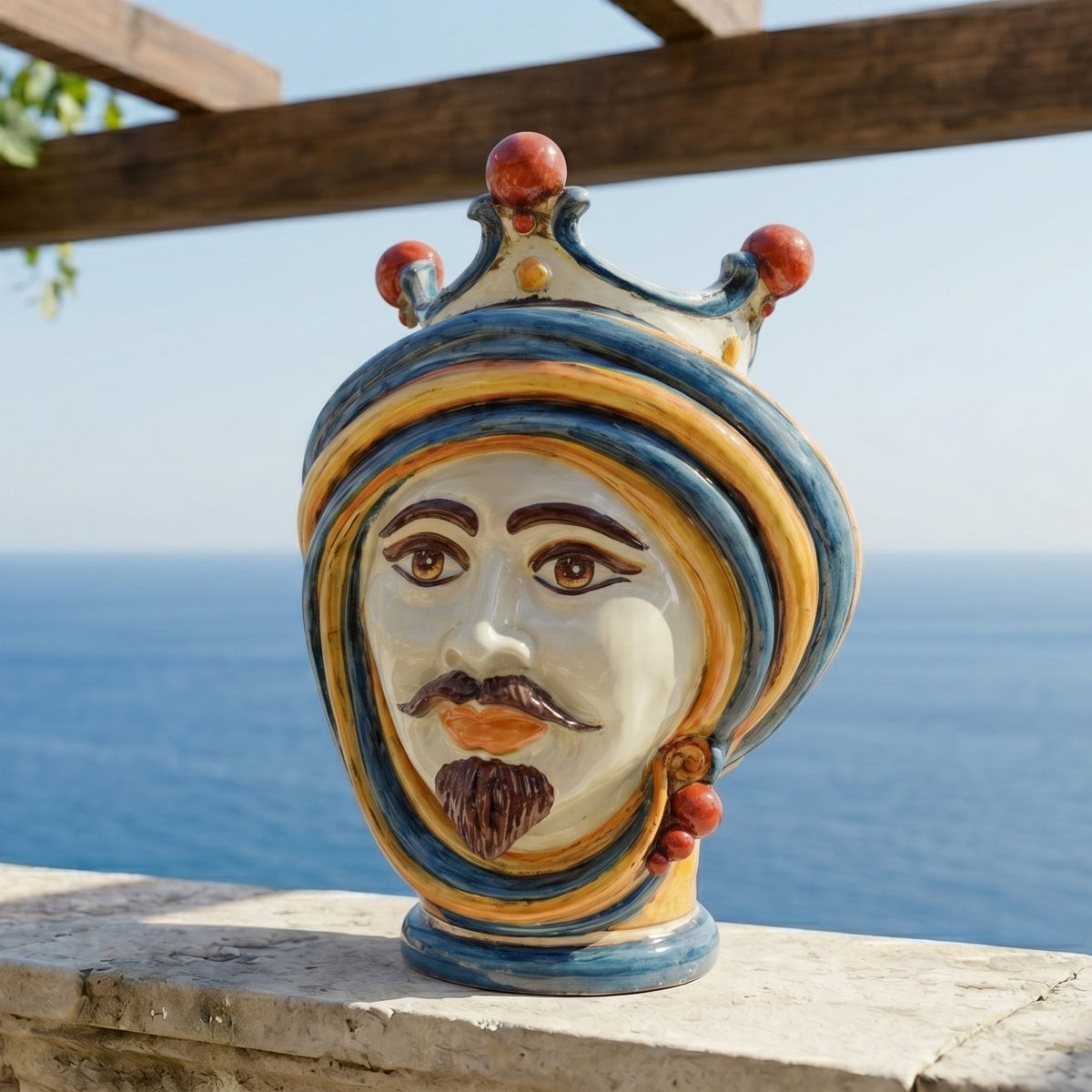 Testa di Moro, Maschio Bianco, Blu e Arancio. Ceramiche Sofia, Caltagirone