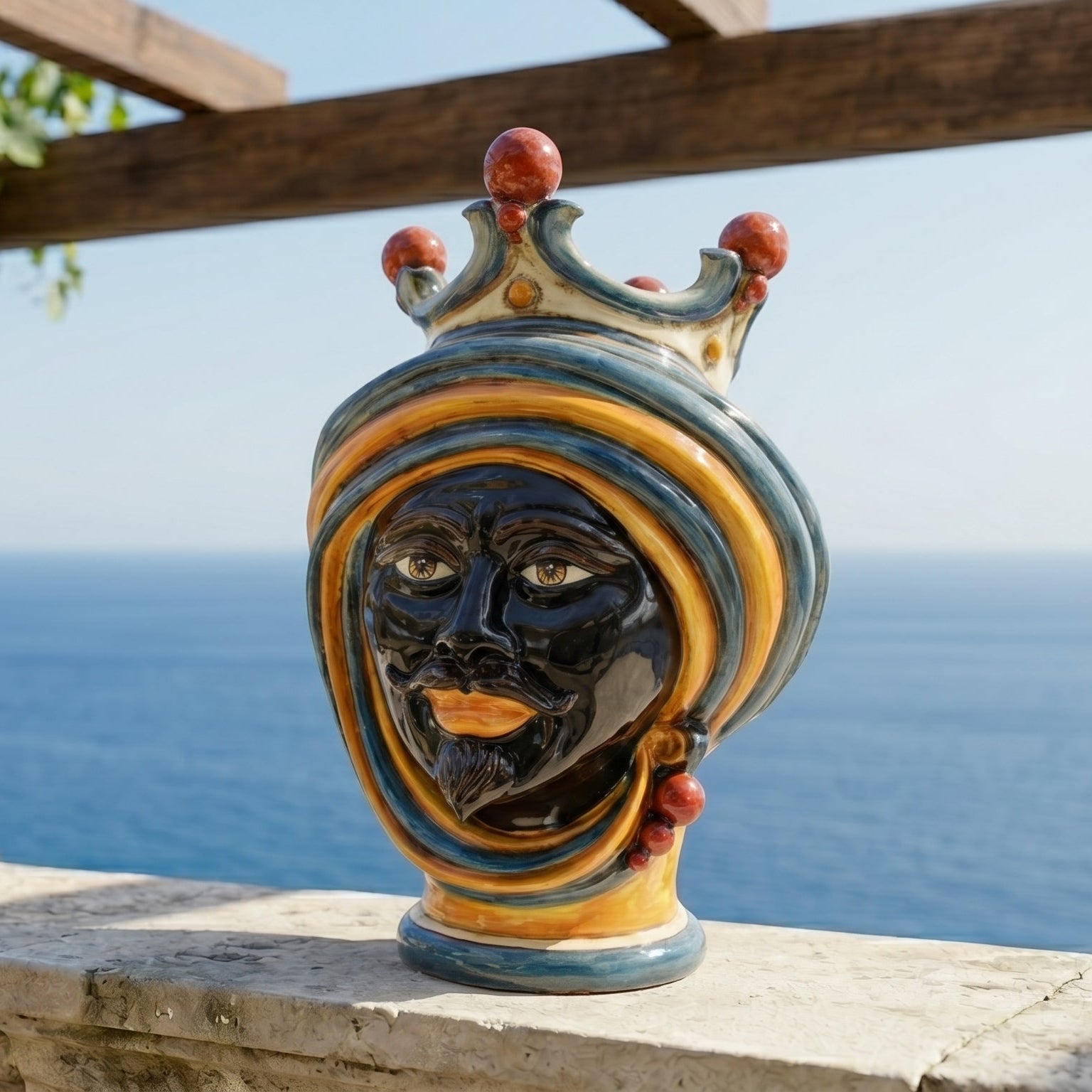 Testa di Moro, Maschio Moro, Blu e Arancio. Ceramiche Sofia, Caltagirone