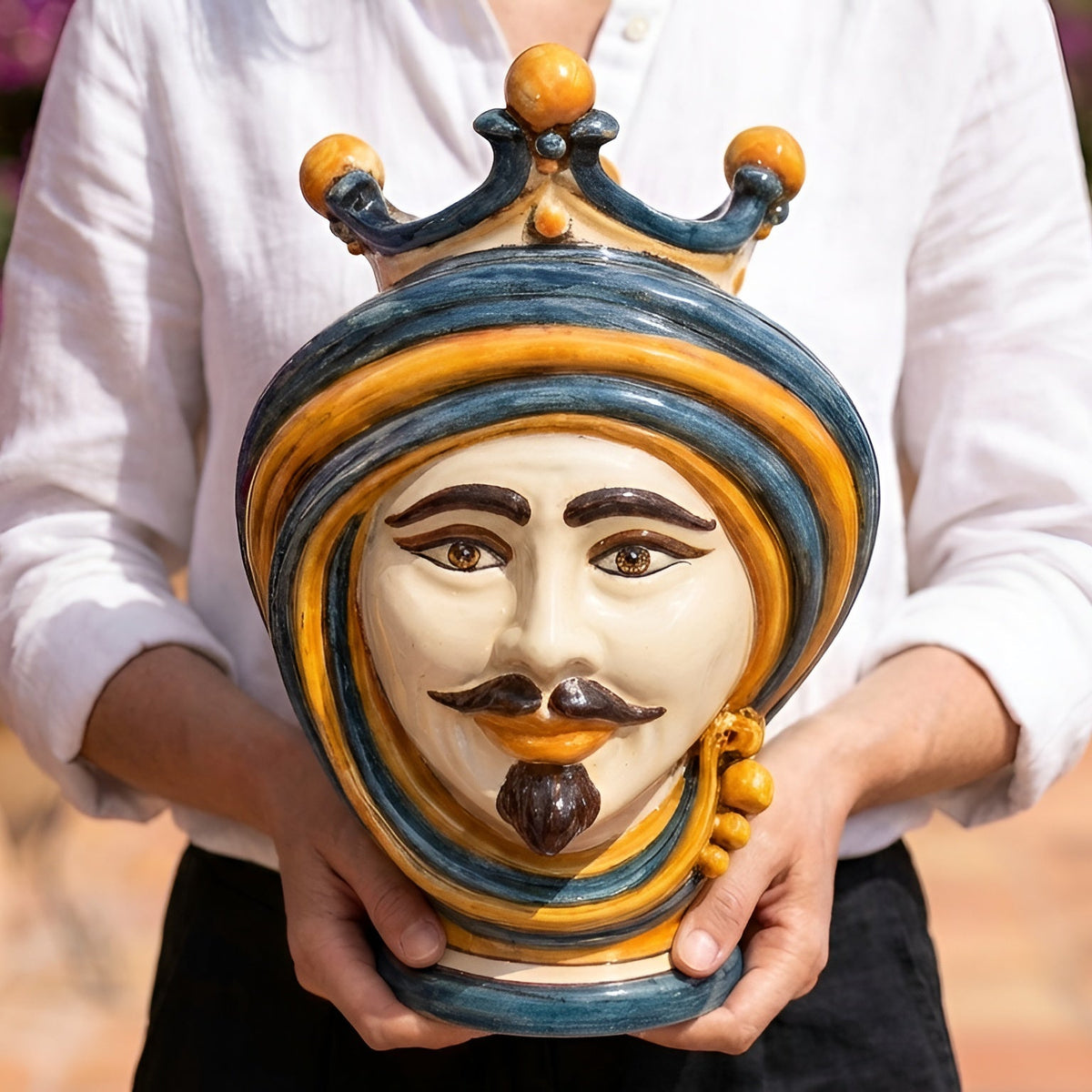 Testa di Moro, Maschio, Blu e Arancio. Ceramiche Sofia, Caltagirone
