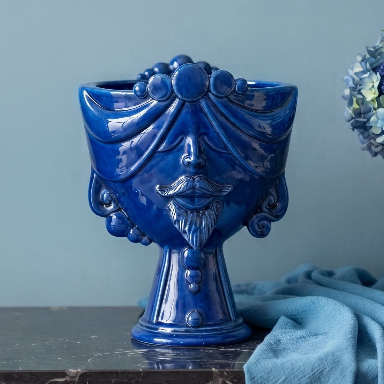 Testa Zahira h 30 cm - Uomo, Blu Intenso | Ceramica Caltagirone
