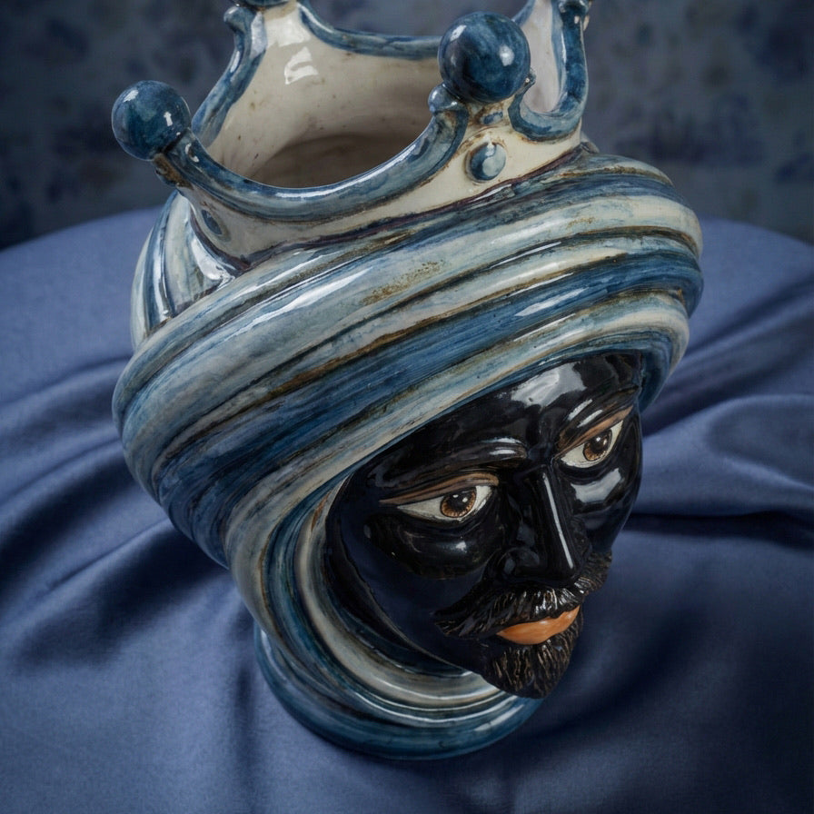 Testa di Moro, Maschio Moro, Mono Blu. Ceramiche Sofia, Caltagirone