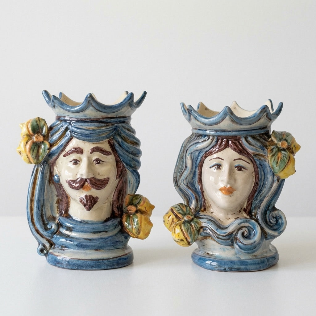 Testa di Moro, Maschio Bianco, Mono Blu. Ceramiche Sofia, Caltagirone