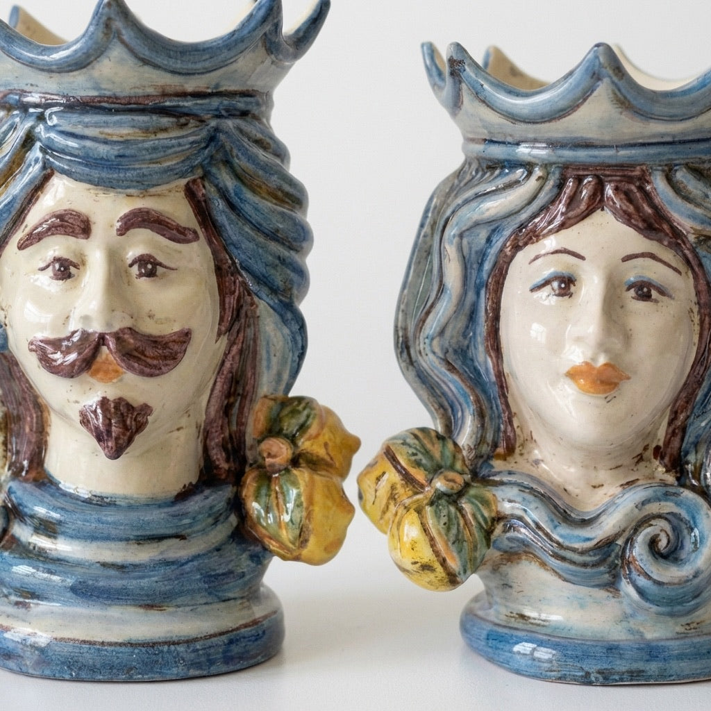 Testa di Moro, Maschio Bianco, Mono Blu. Ceramiche Sofia, Caltagirone