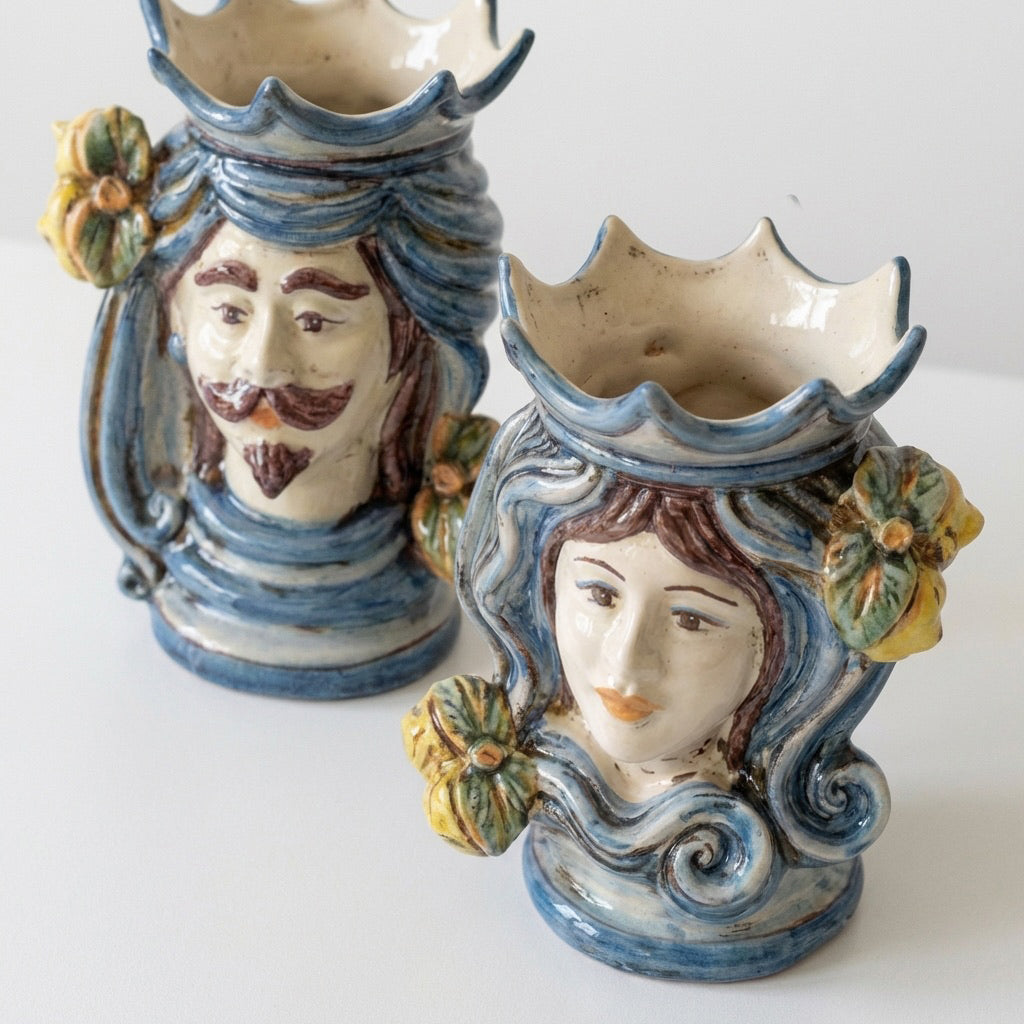 Testa di Moro, Maschio Bianco, Mono Blu. Ceramiche Sofia, Caltagirone