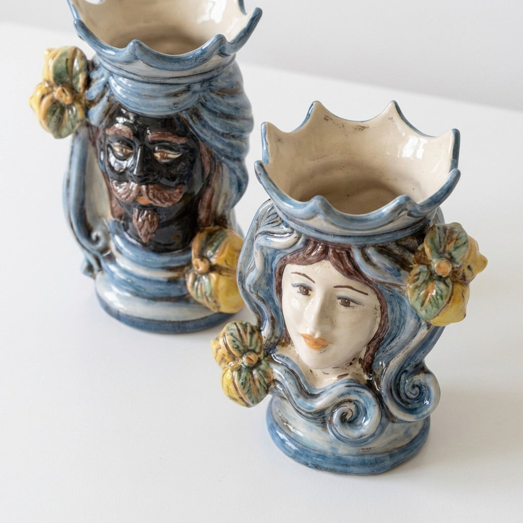 Testa di Moro, Maschio Moro, Mono Blu. Ceramica siciliana di Caltagirone, Sofia