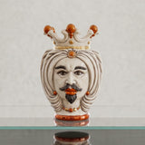 Testa di Moro con Turbante, Maschio Bianco, Madreperla Antichizzato Oro e Lustri, oro zecchino. Ceramiche Sofia, Caltagirone