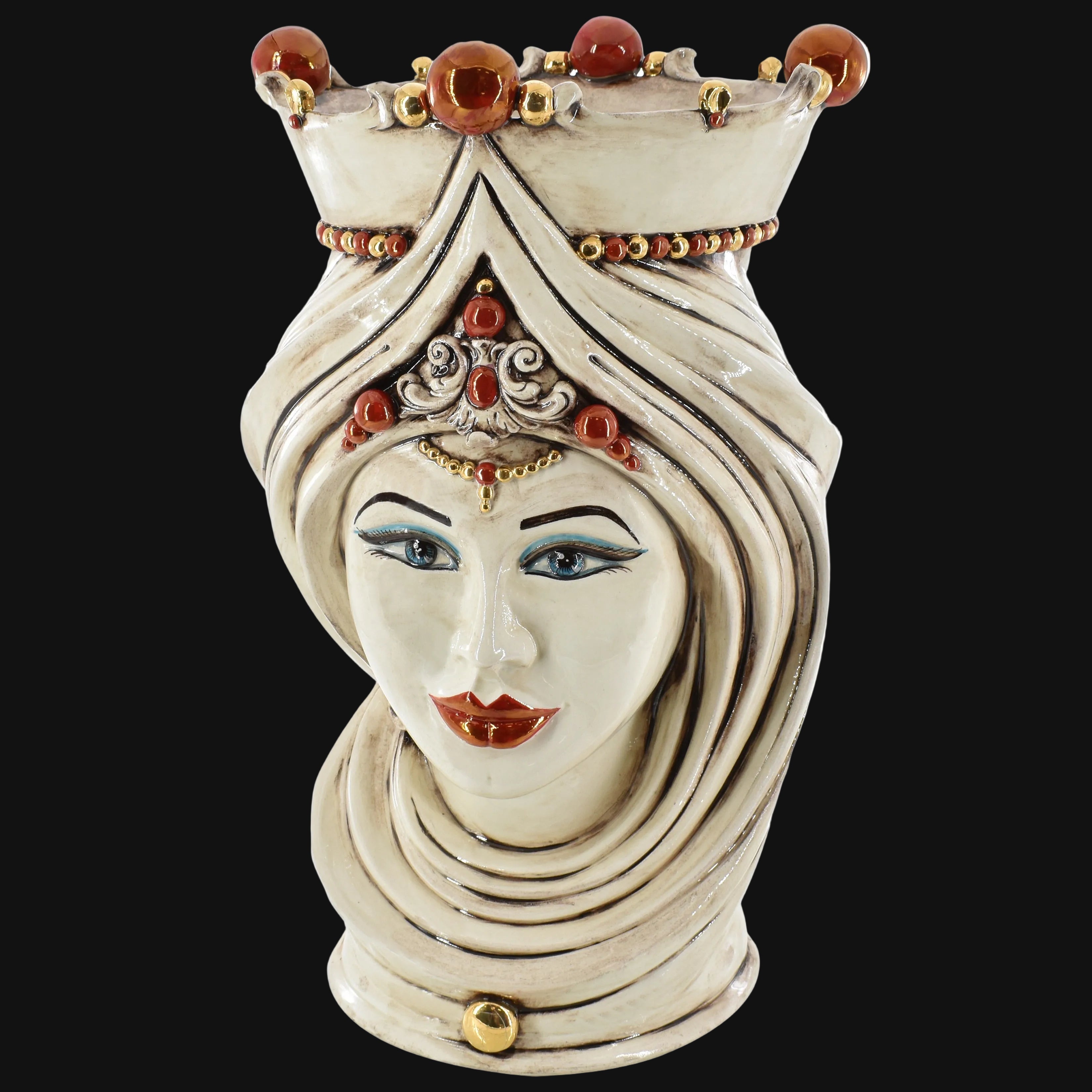 Testa di Moro con Turbante, Donna, Madreperla Antichizzato Oro e Lustri, oro zecchino. Ceramiche Sofia, Caltagirone