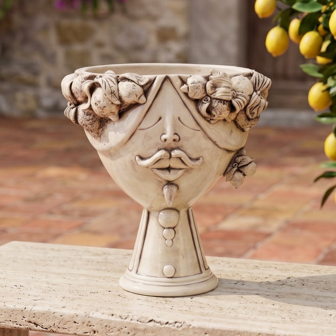 Testa Zahira con Limoni h 30 cm - Uomo, Madreperla Antichizzato | Ceramica Caltagirone