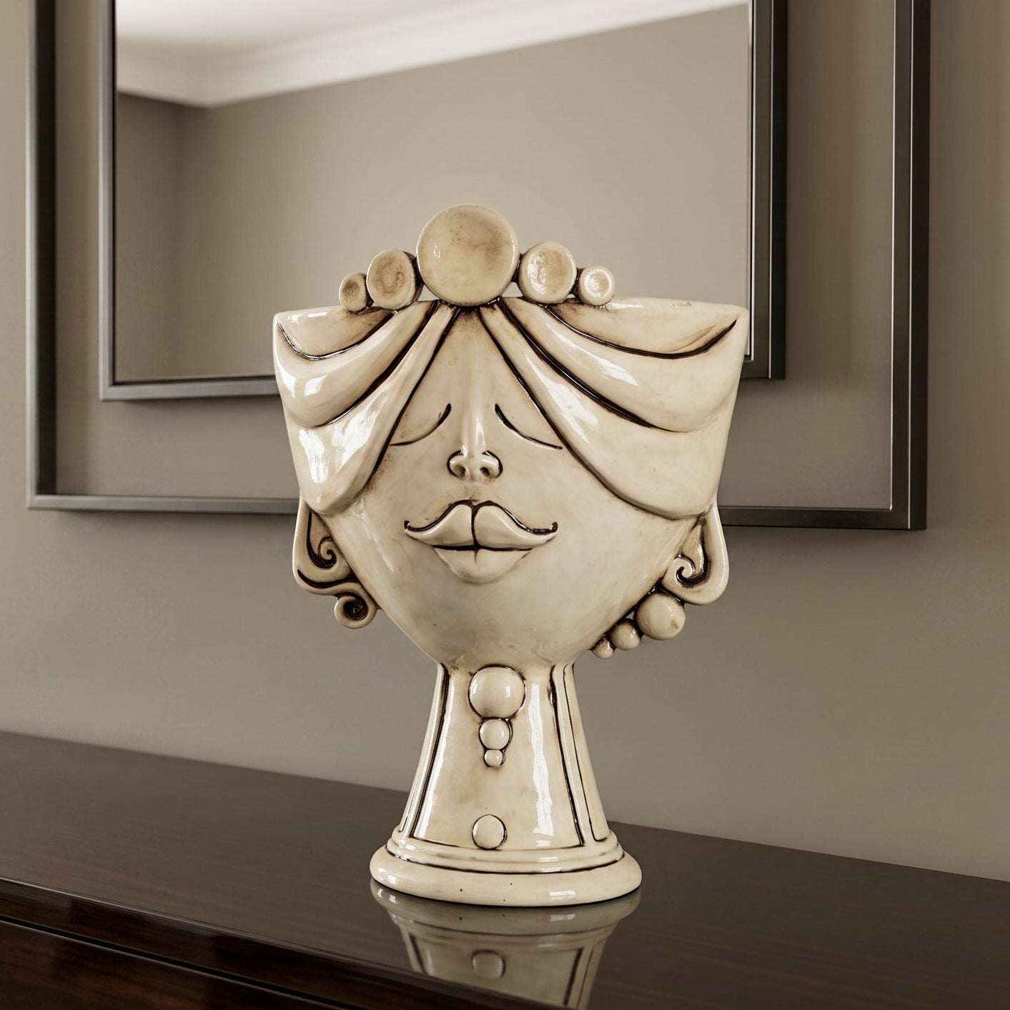 Testa Zahira h 30 cm - Donna, Madreperla Antichizzato | Ceramica Caltagirone