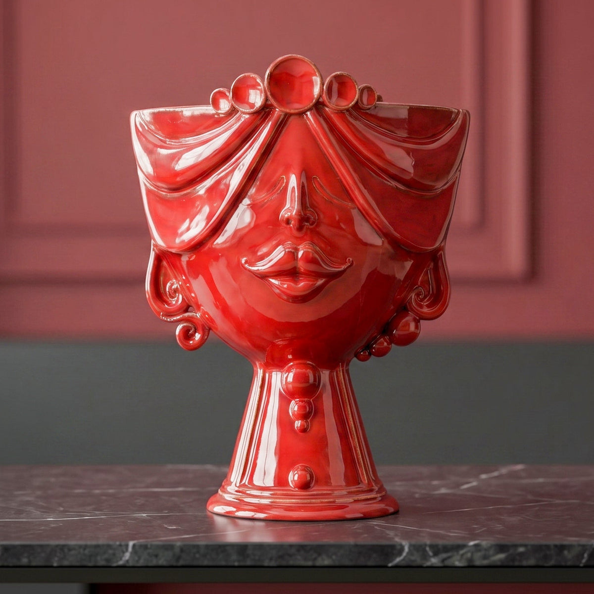 Testa Zahira h 30 cm - Donna, Rosso Fuoco | Ceramica Caltagirone