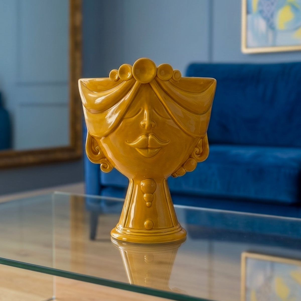 Testa Zahira h 30 cm - Donna, Senape | Ceramica Caltagirone