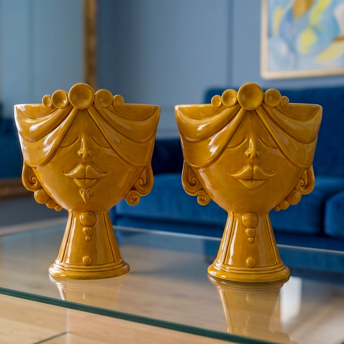 Testa Zahira h 30 cm - Donna, Senape | Ceramica Caltagirone
