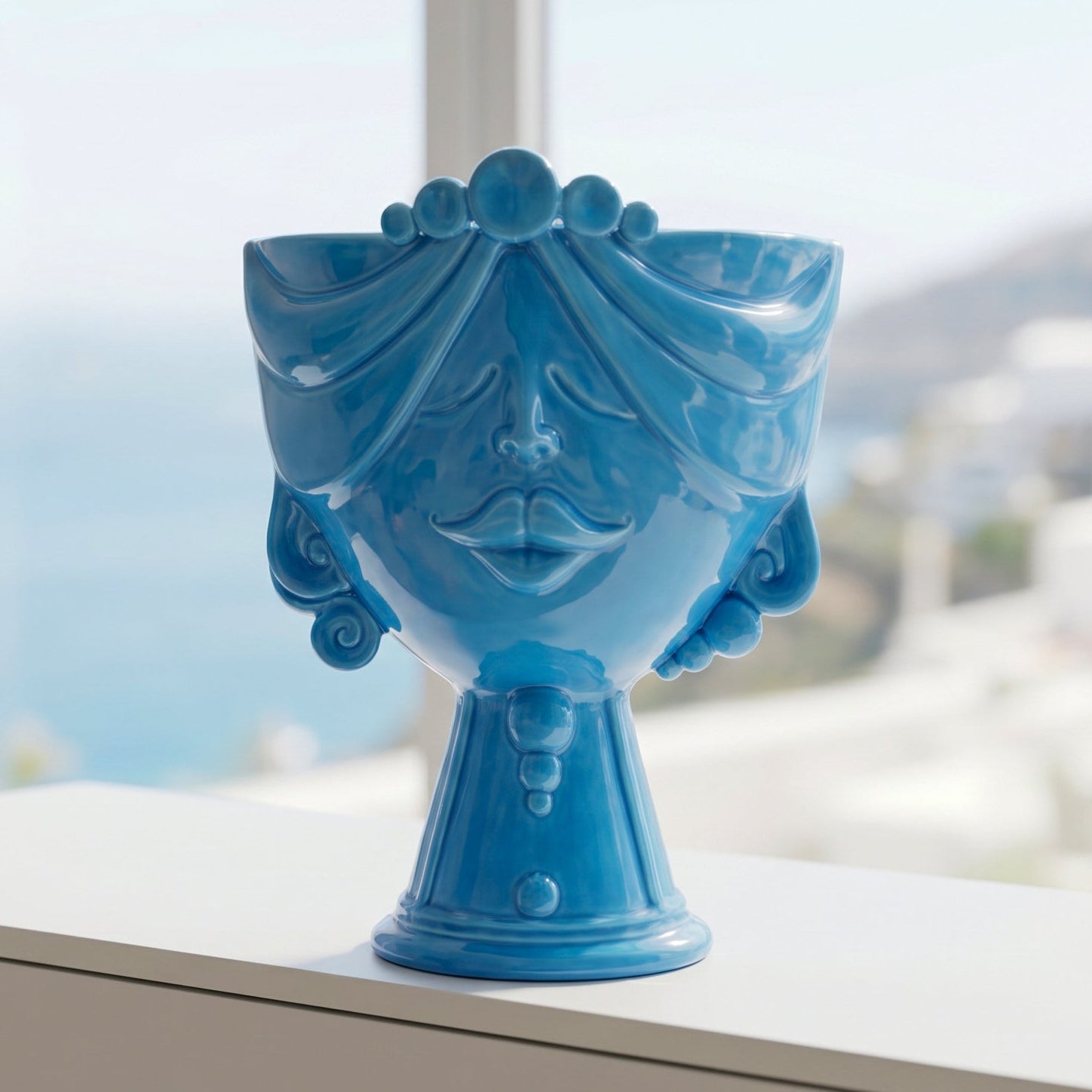 Testa Zahira h 30 cm - Donna, Turchese | Ceramica Caltagirone