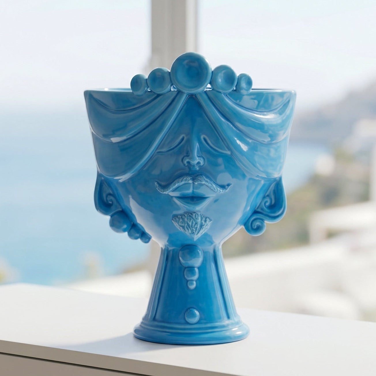 Testa Zahira h 30 cm - Uomo, Turchese | Ceramica Caltagirone